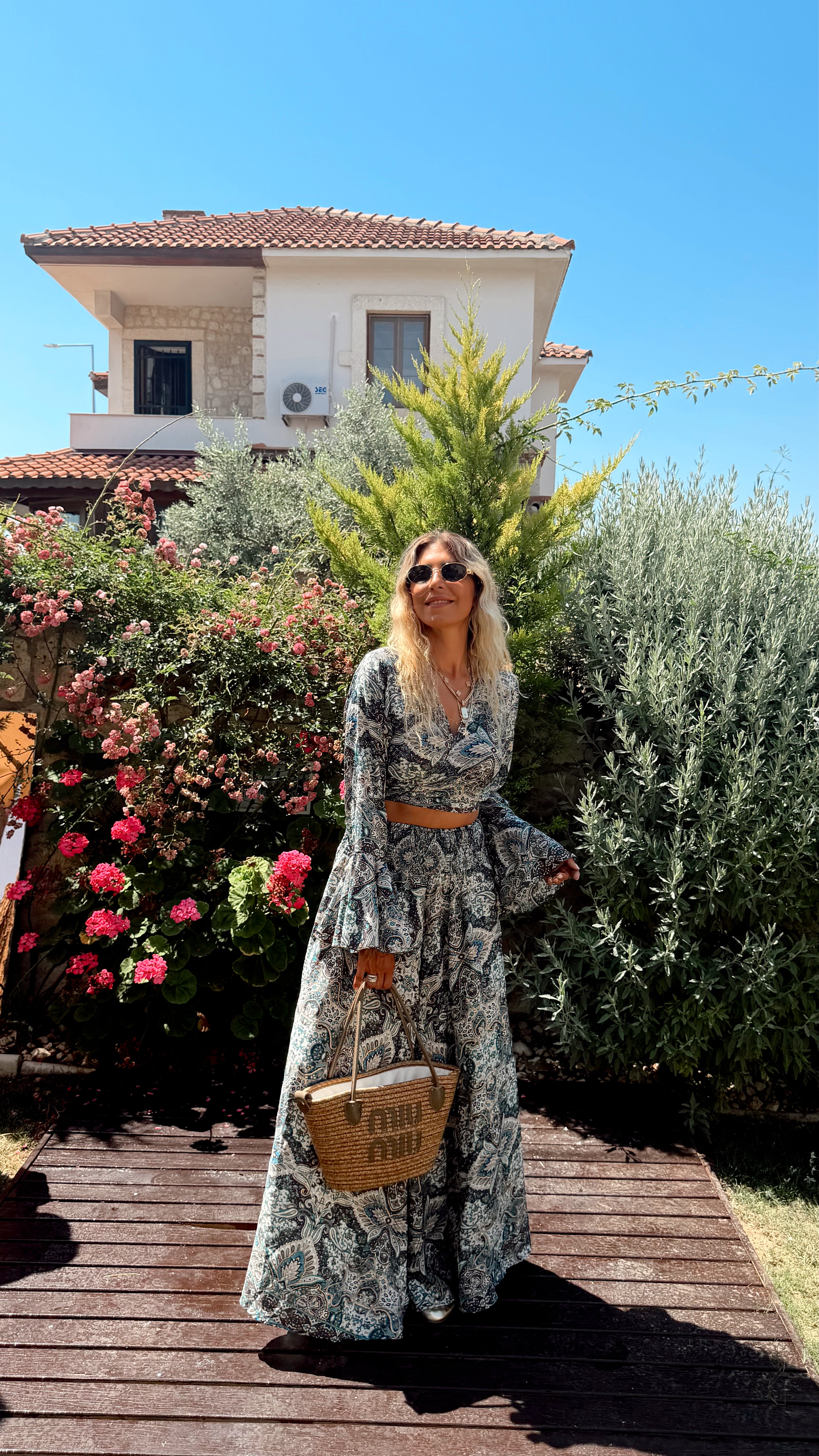 Lavinia İpek Kruvaze Bluz Pantolon Takım Yeşil