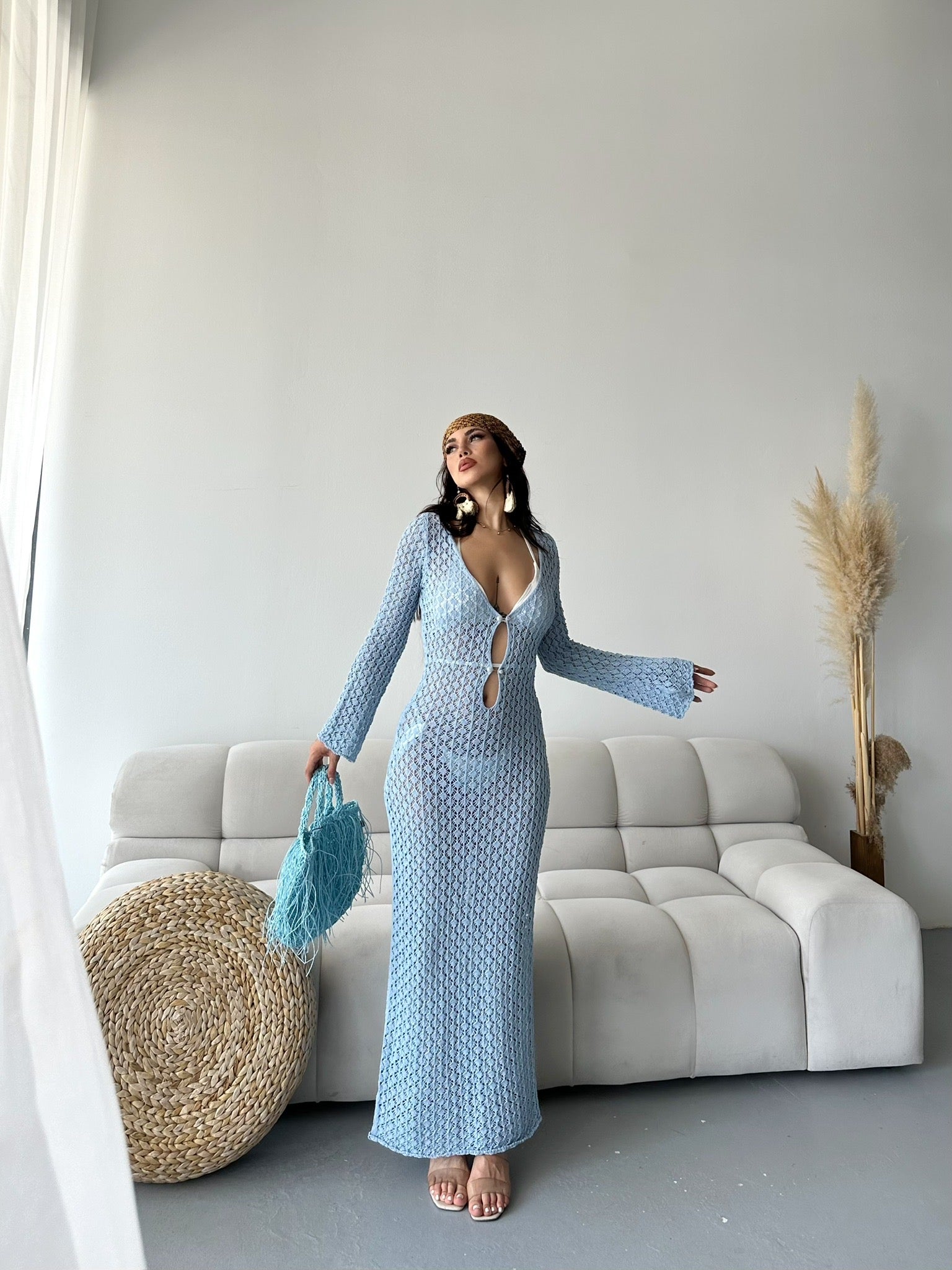 Sea Breeze File Detaylı Plaj Elbisesi Mavi