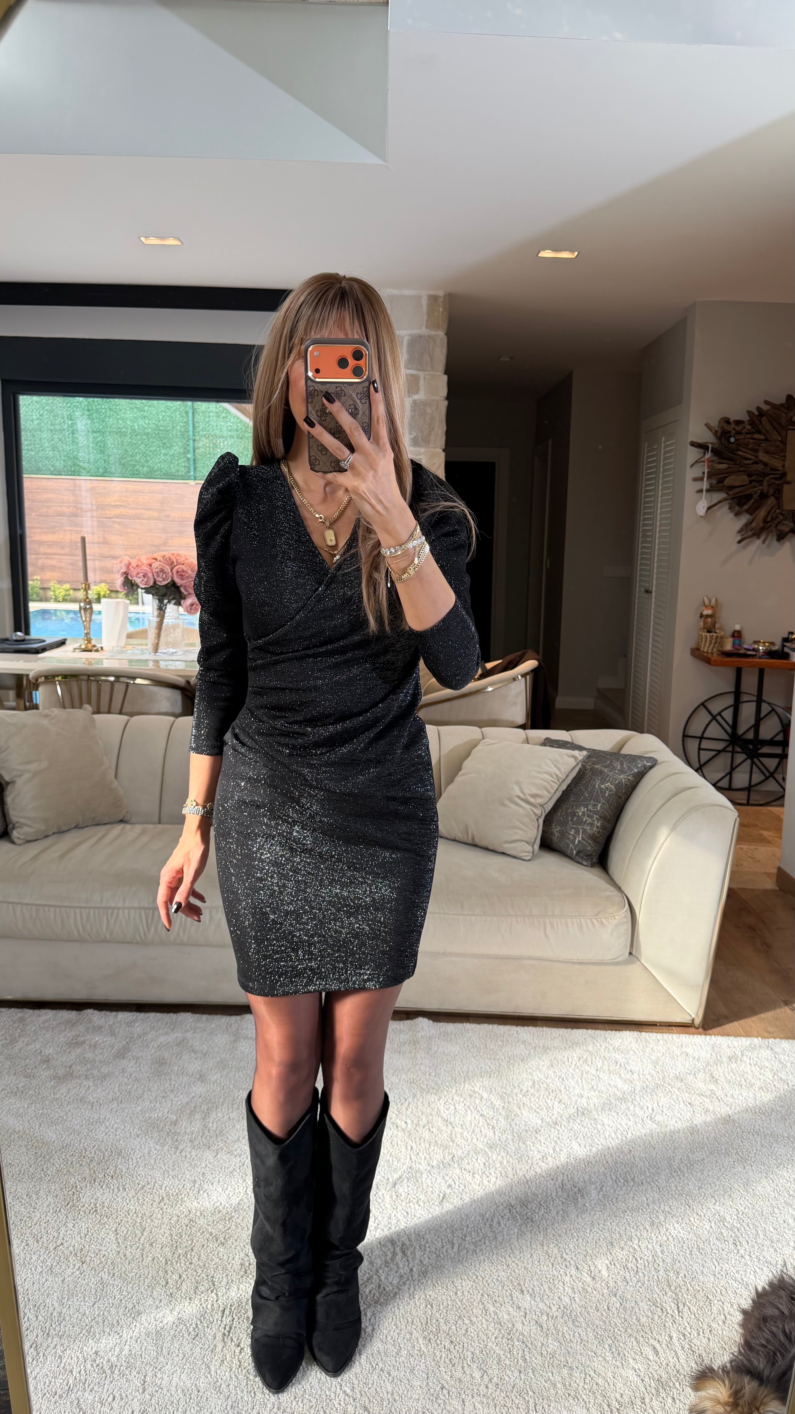 Siyah Kruvaze Yaka Elbise