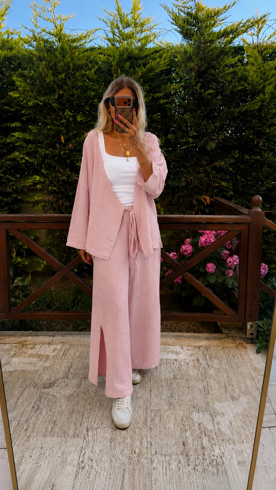 Luna Keten Kuşaklı Takım Toz Pembe