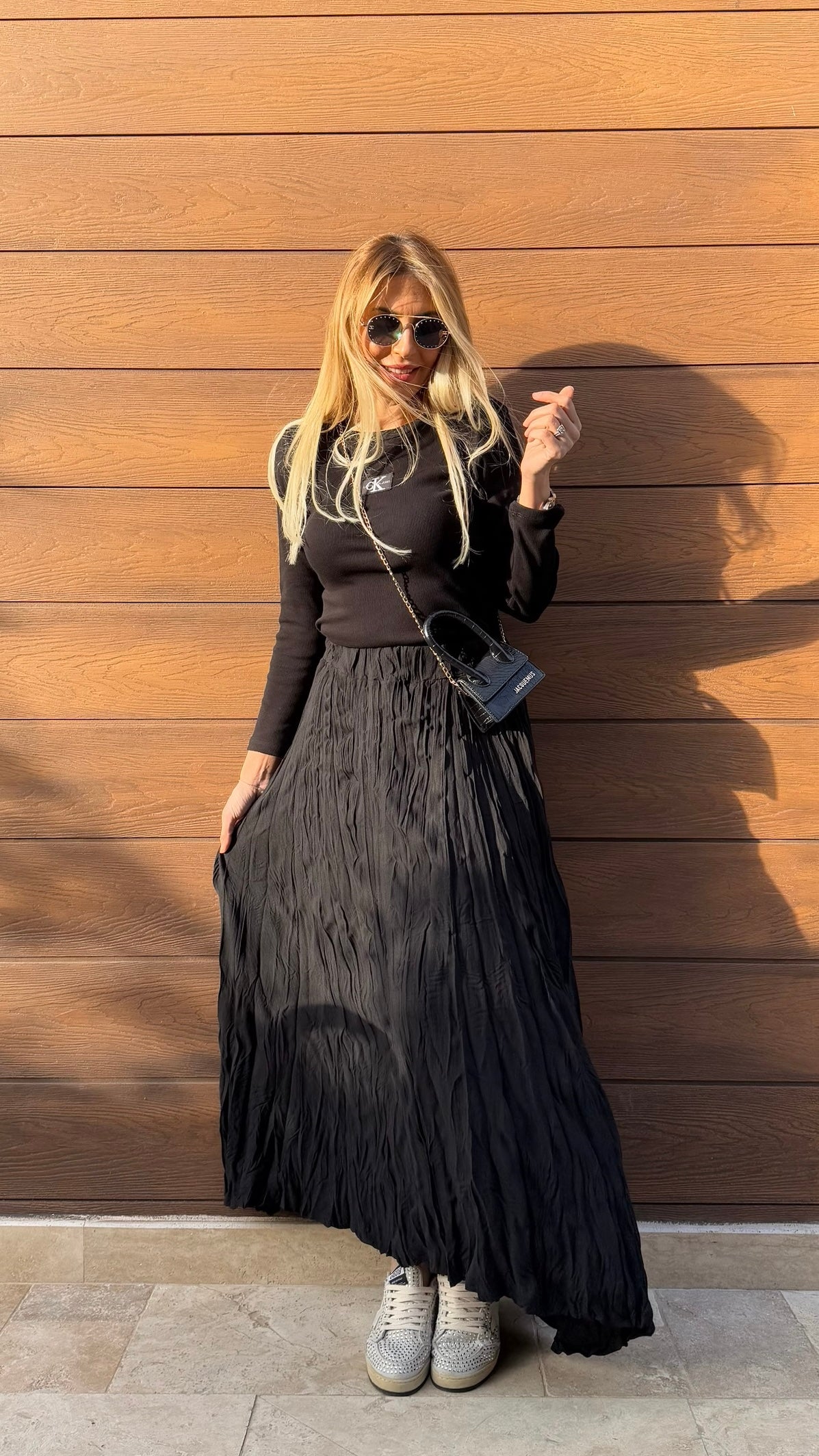 Crush Kırışık Etek Siyah