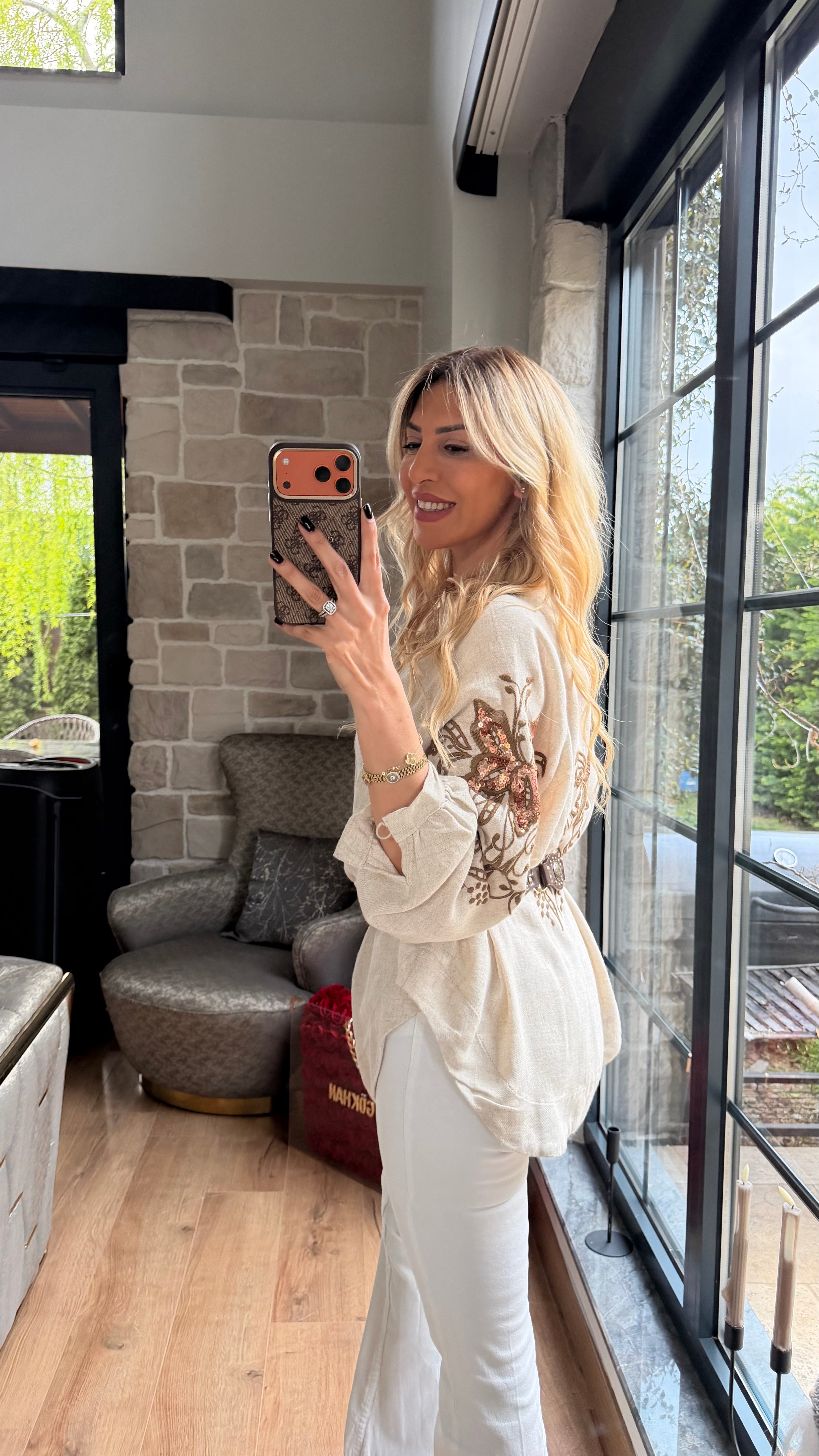 Nakış Detaylı İthal Tasarım Kimona Bej