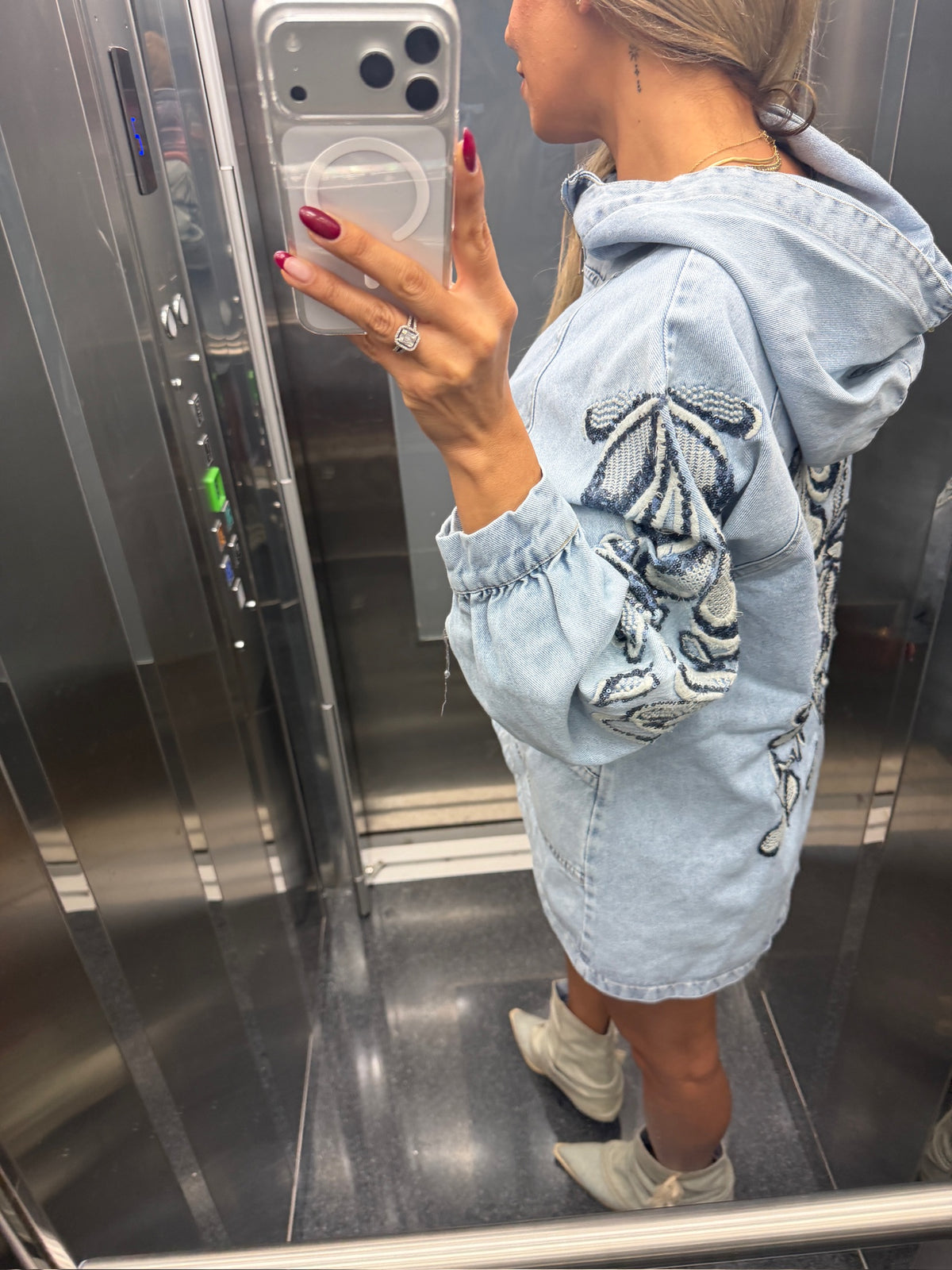 Boho Nakışlı Denim Ceket