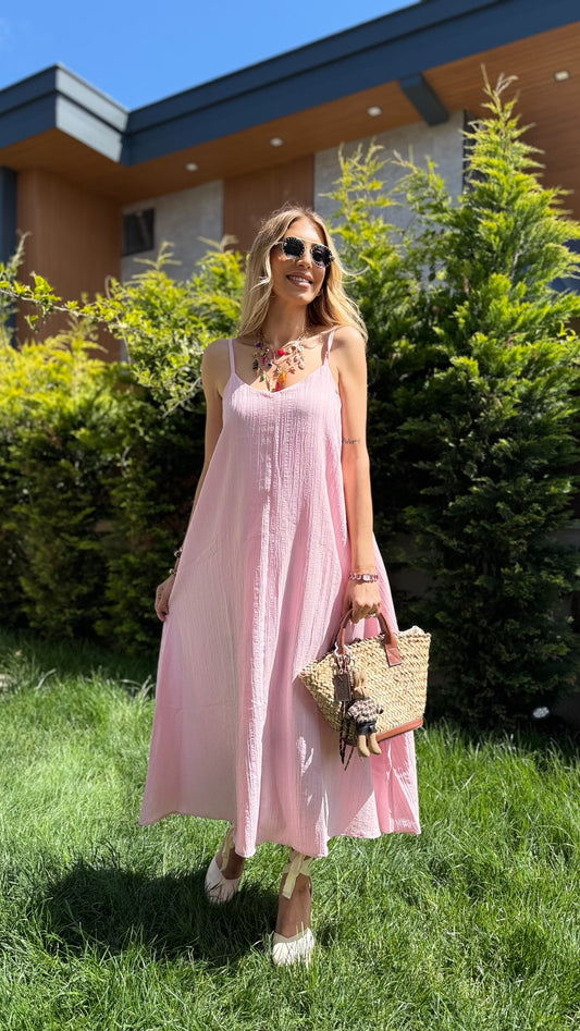 Askılı Kaş Elbise Pembe