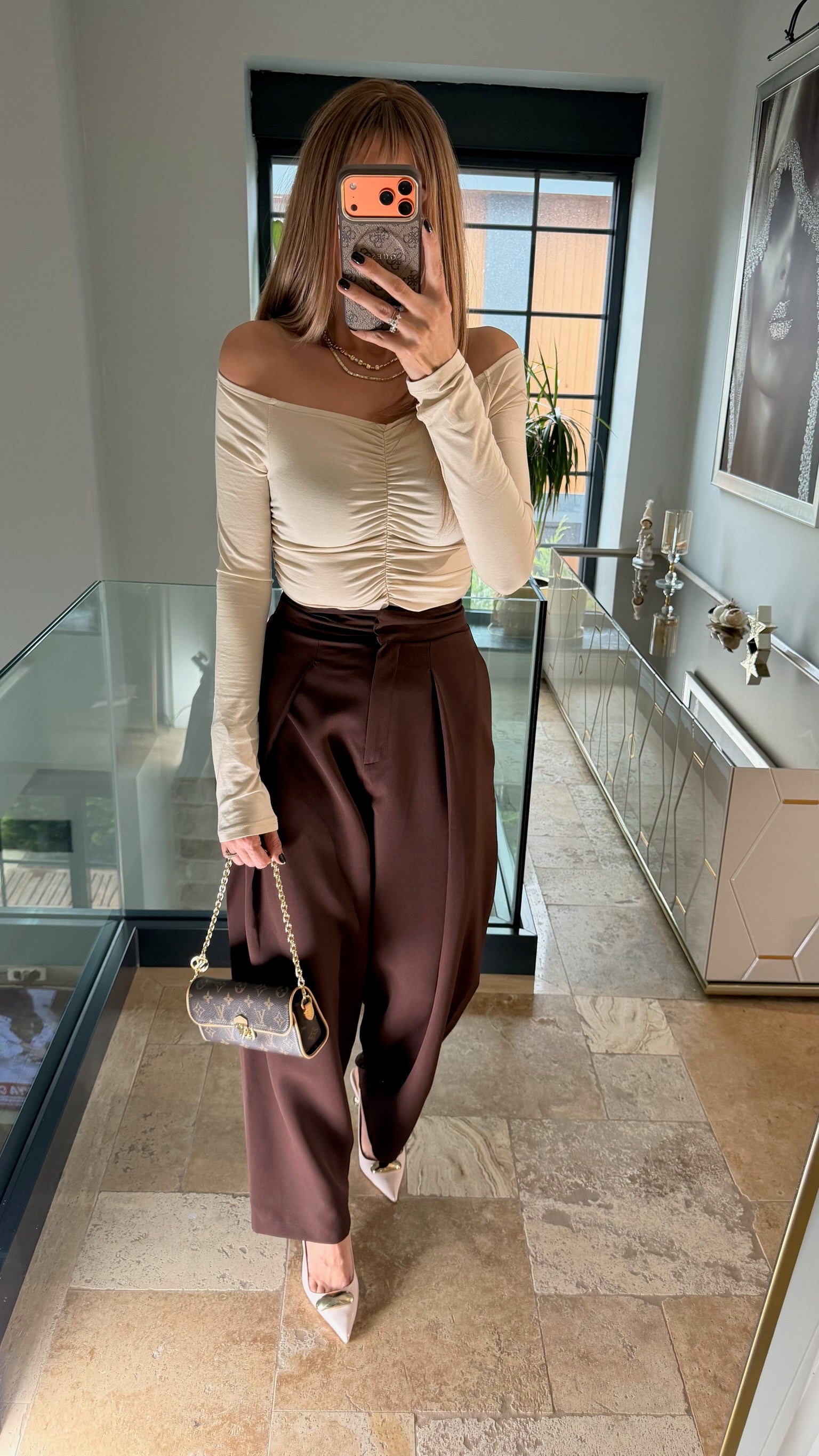 Yüksek Bel Pileli Balon Kumaş Pantolon Acı Kahve