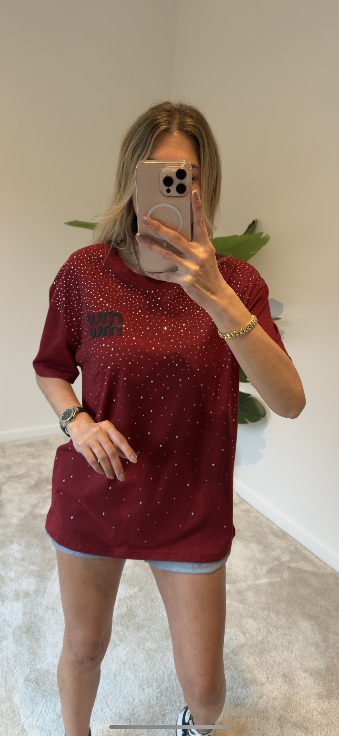 Miu Miu Taşlı Tişört Bordo