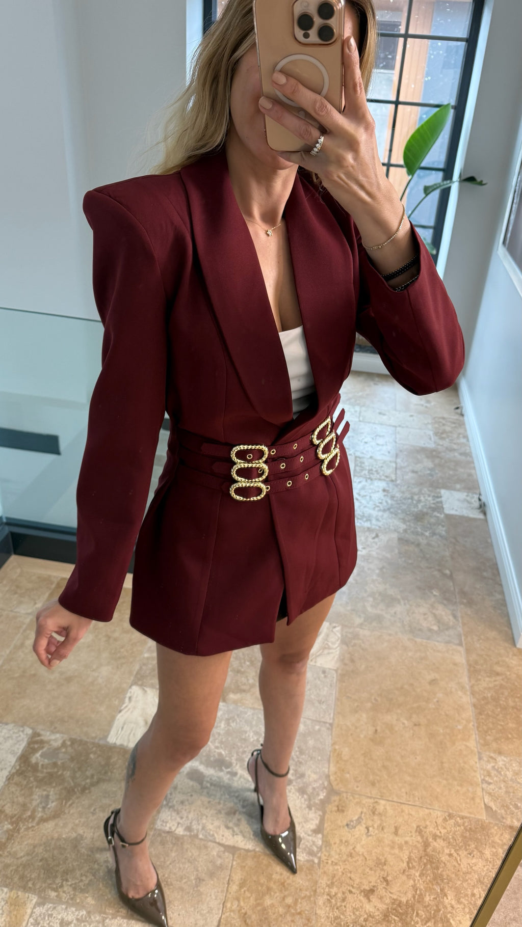 Drase Kemer Detaylı Ceket Bordo