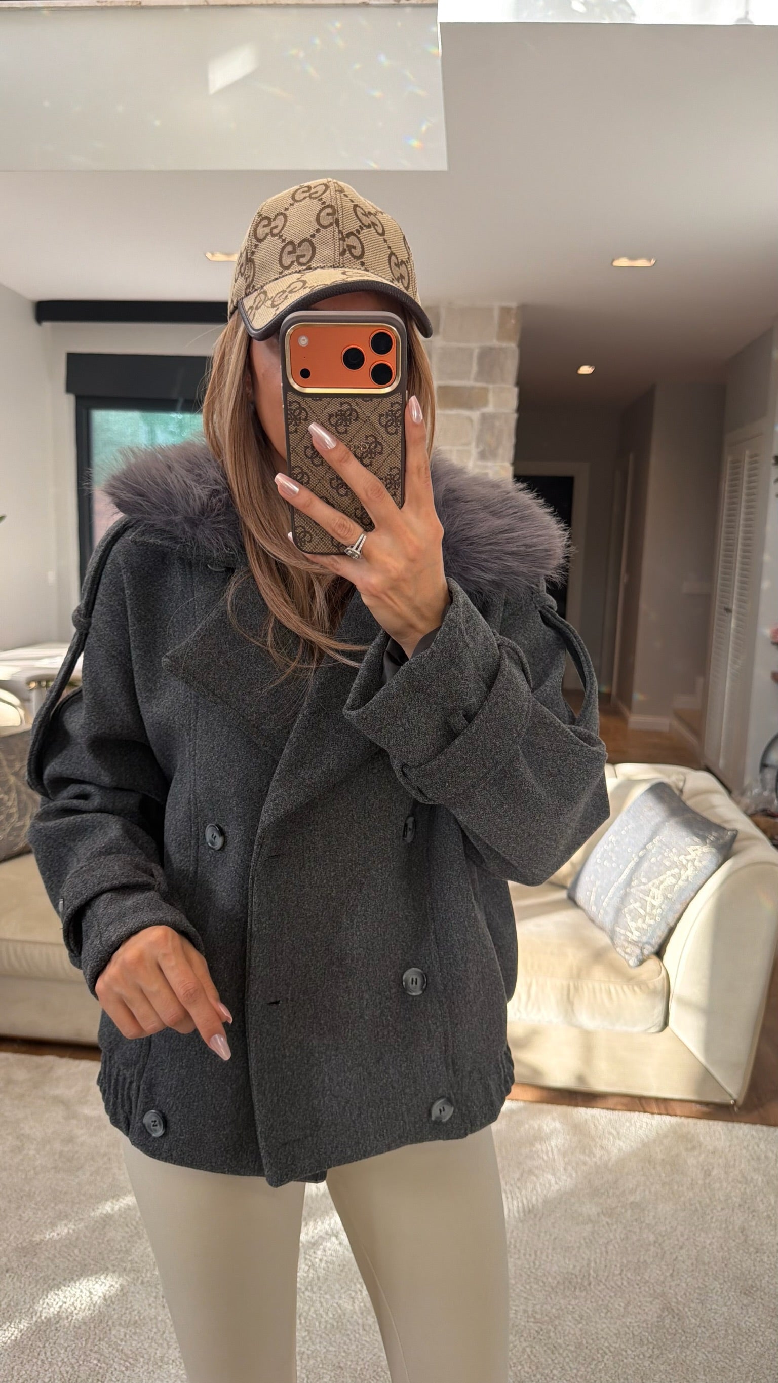 Kürk Yaka Kısa Kaşe Antrasit