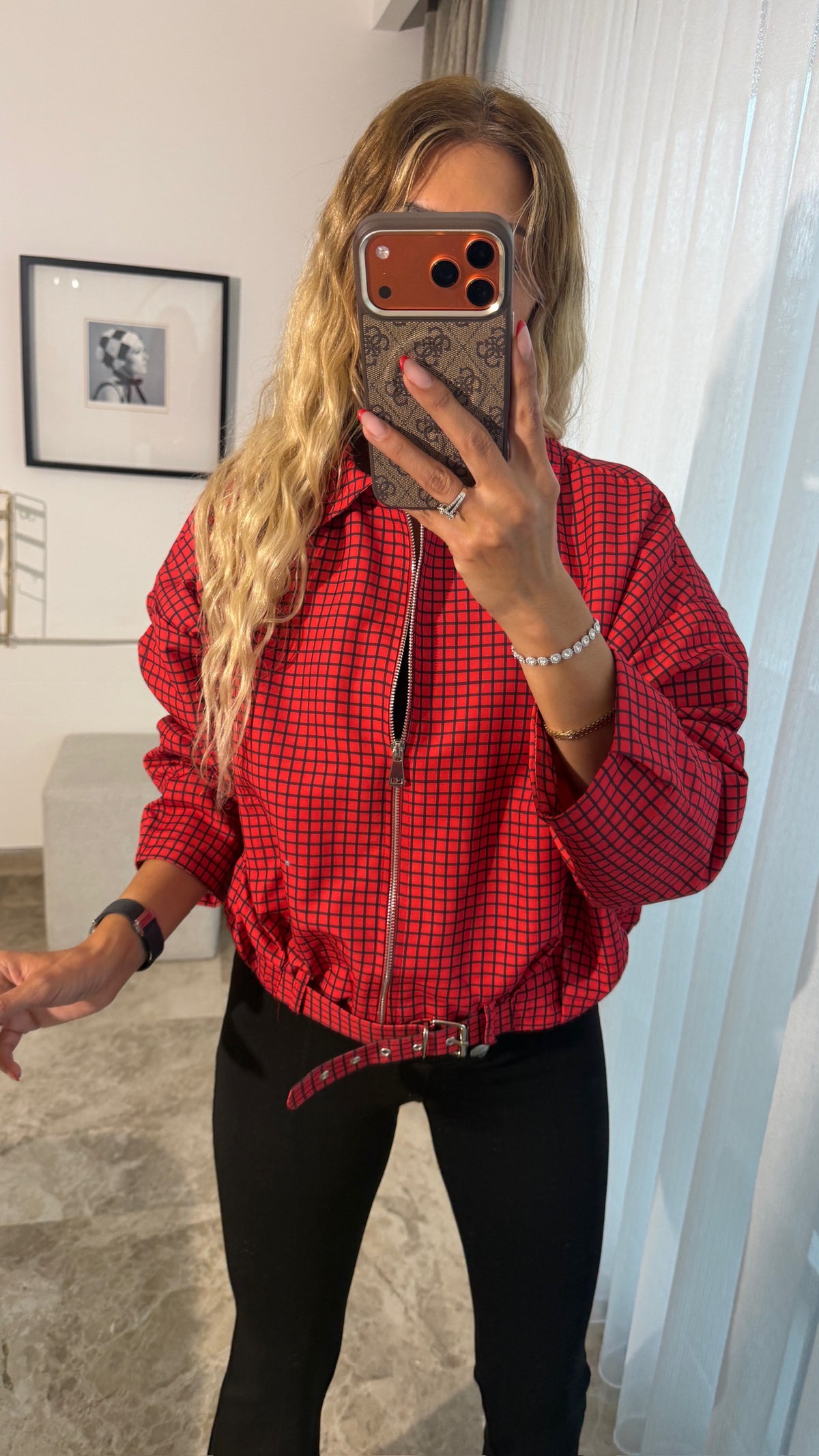 Zr Check Bomber Ceket Kırmızı