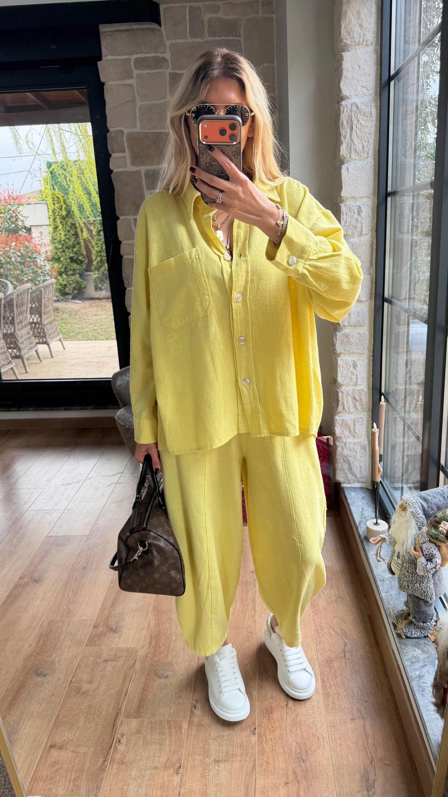 Tensel Gömlek Pantolon Takım Küf Sarısı