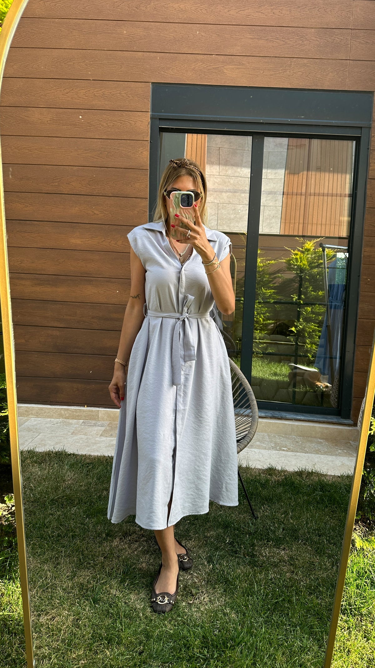 Premium Keten Gri  Elbise