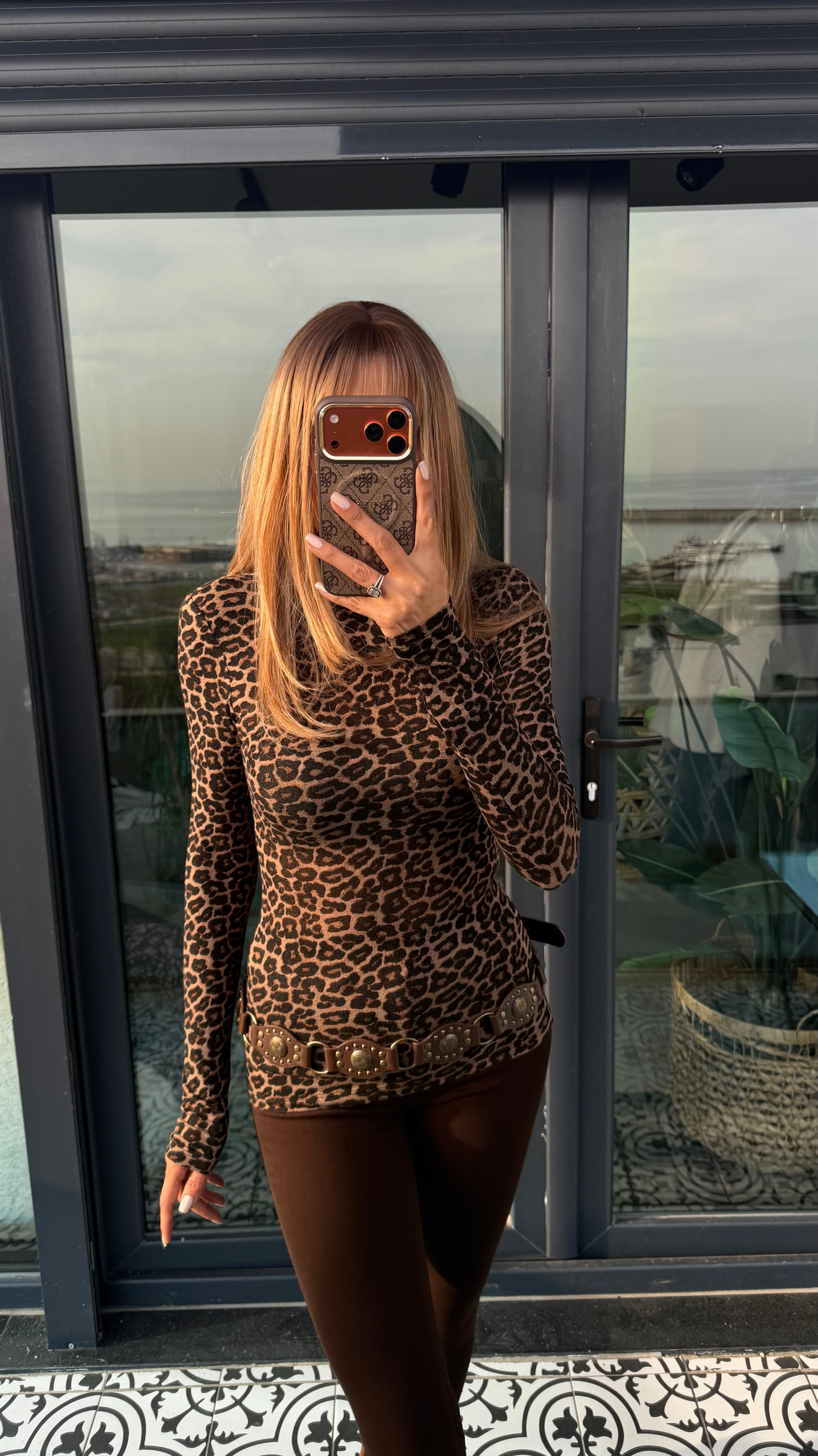 Leopar Büzgü Detaylı Kaşmir Bluz