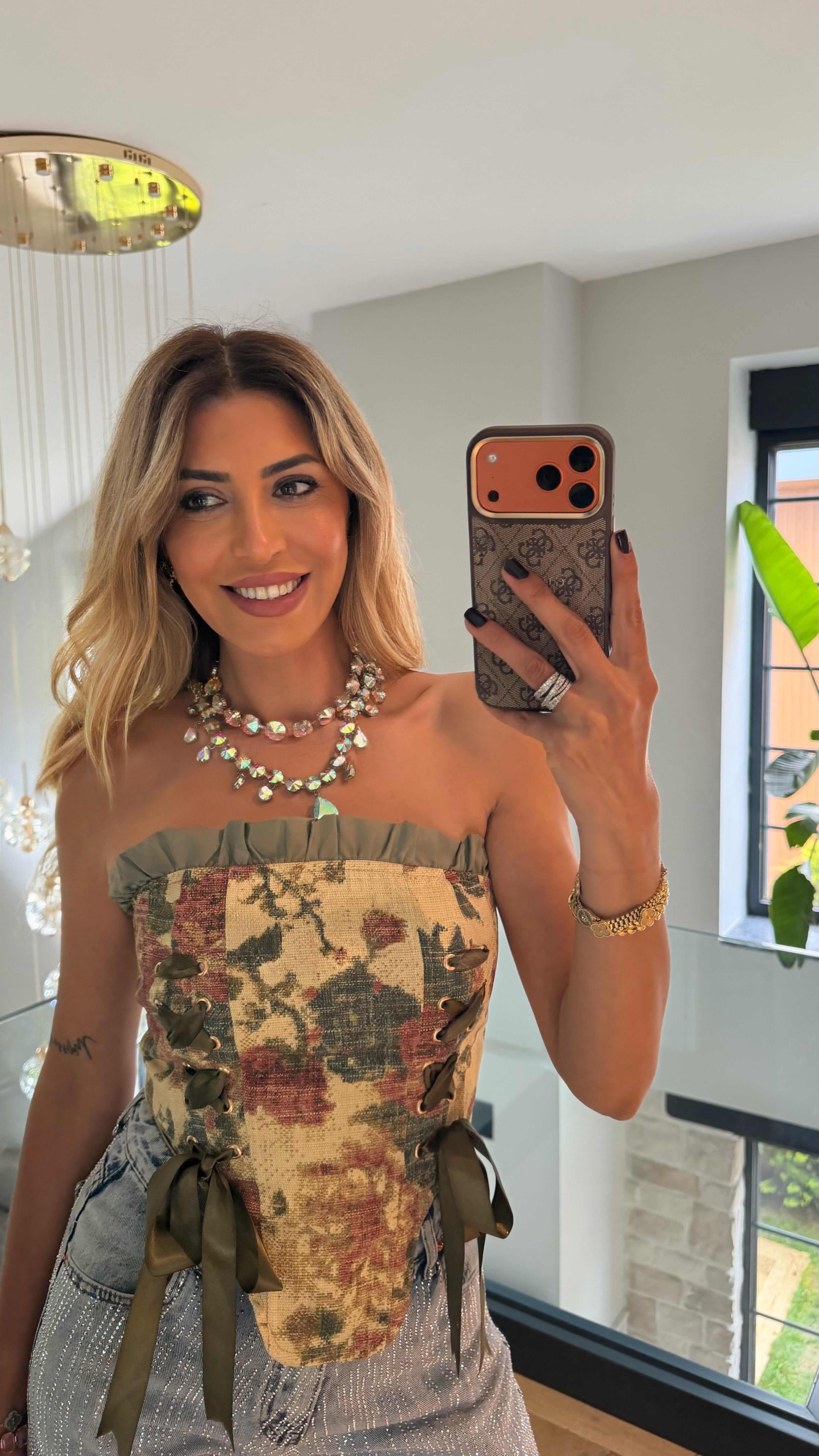 Bridgerton Desenli Yeşil Büstiyer