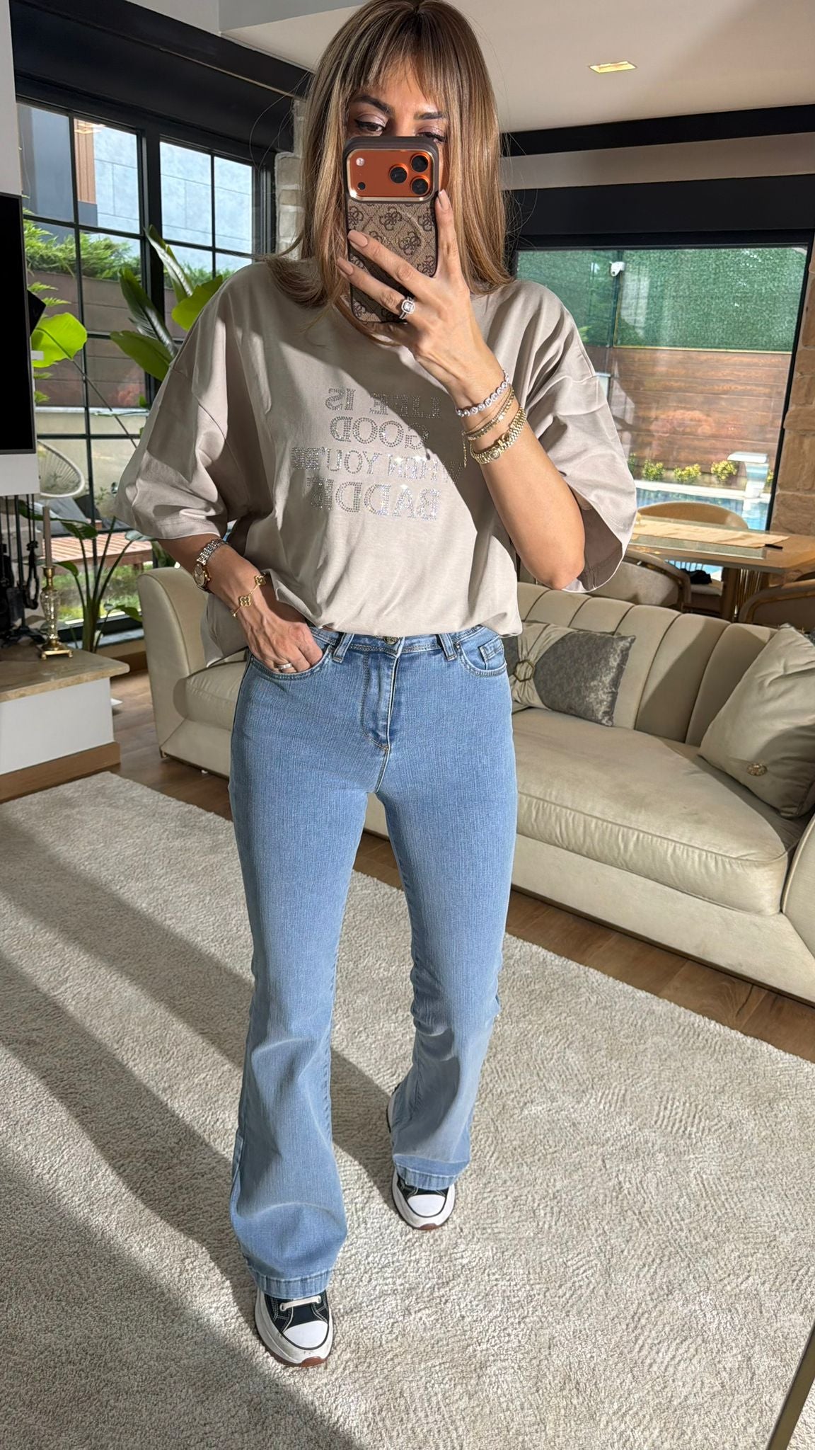 Yüksek Bel İspanyol Paça Kot Pantolon