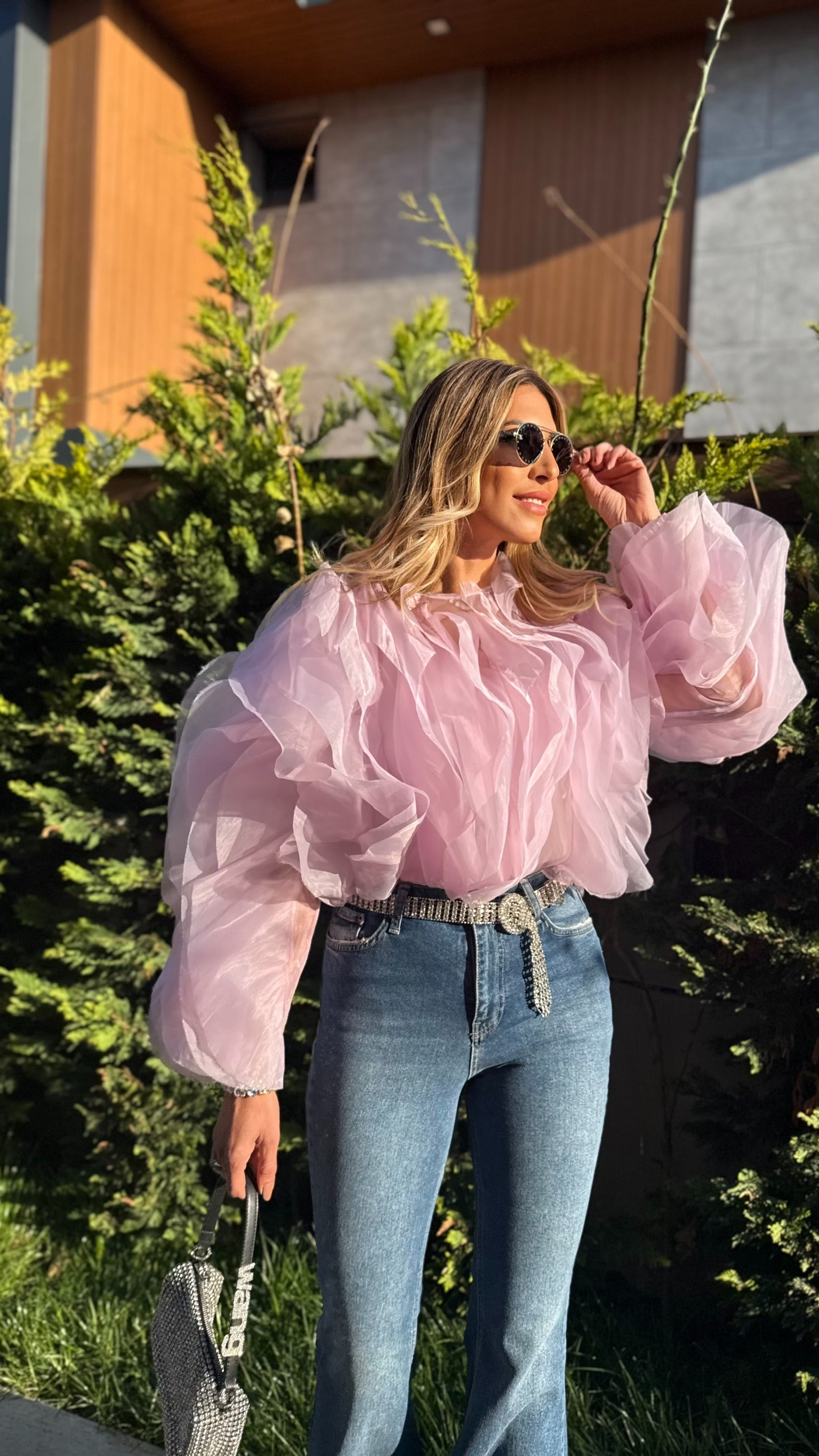İthal Tül Bluz Pembe