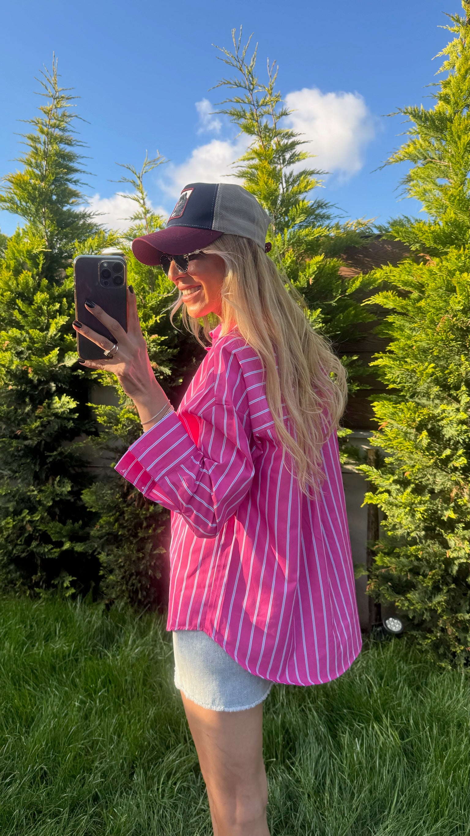 Çizgili Poplin Gömlek Pembe