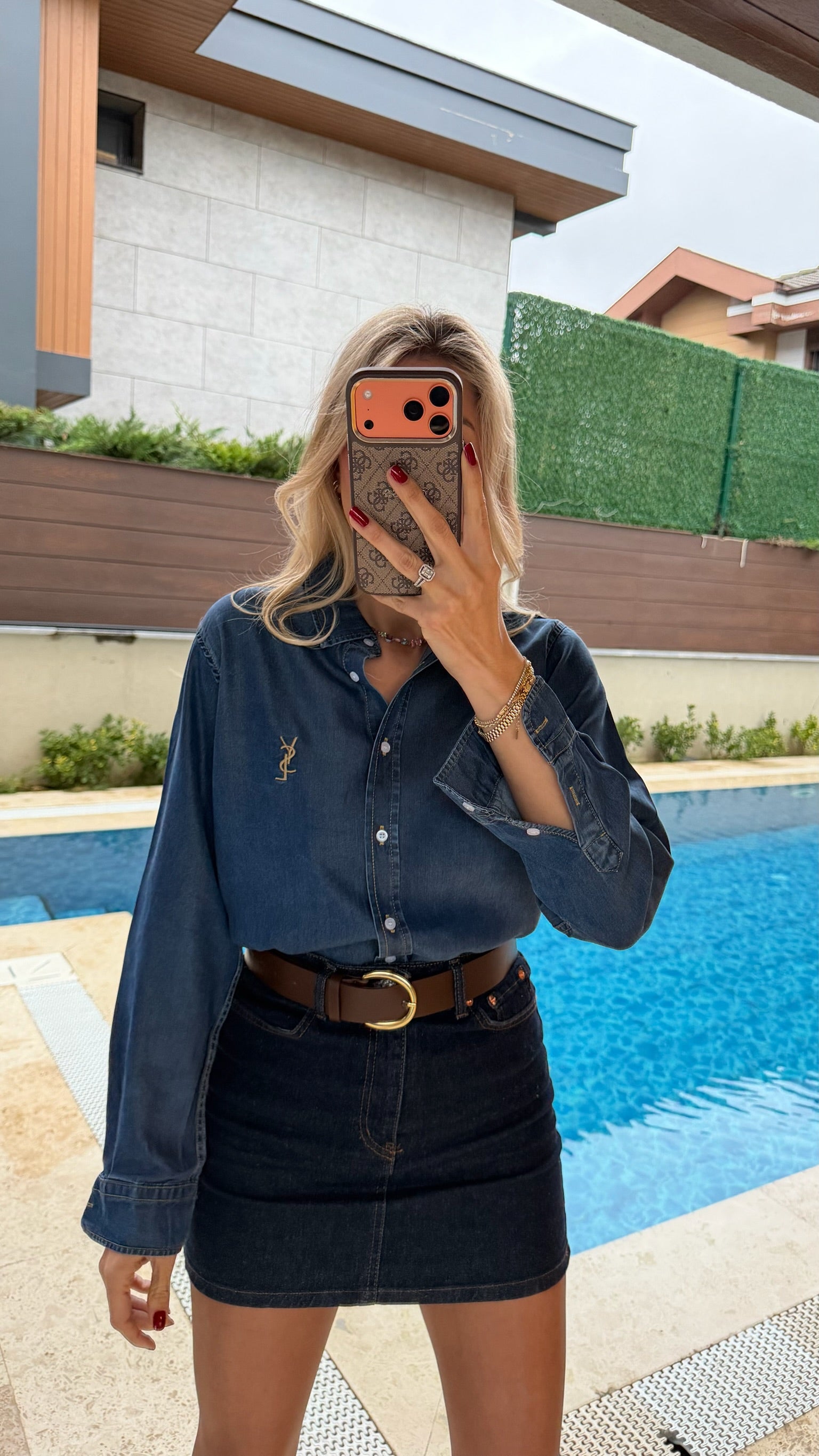 Klasik Düğmeli Tok Kumaşlı Gömlek Koyu Mavi