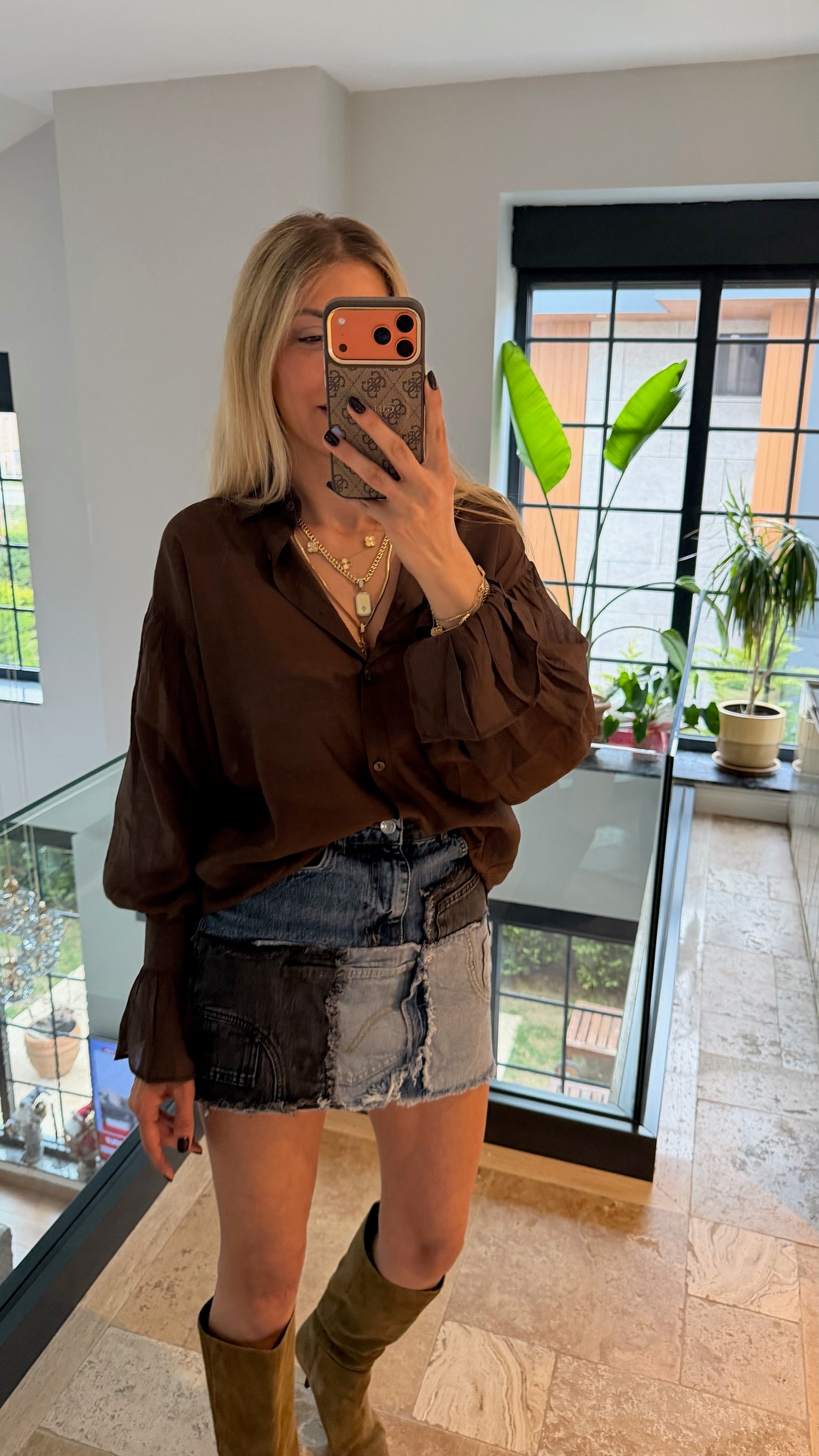 Kol Büzgülü Gömlek Kahverengi