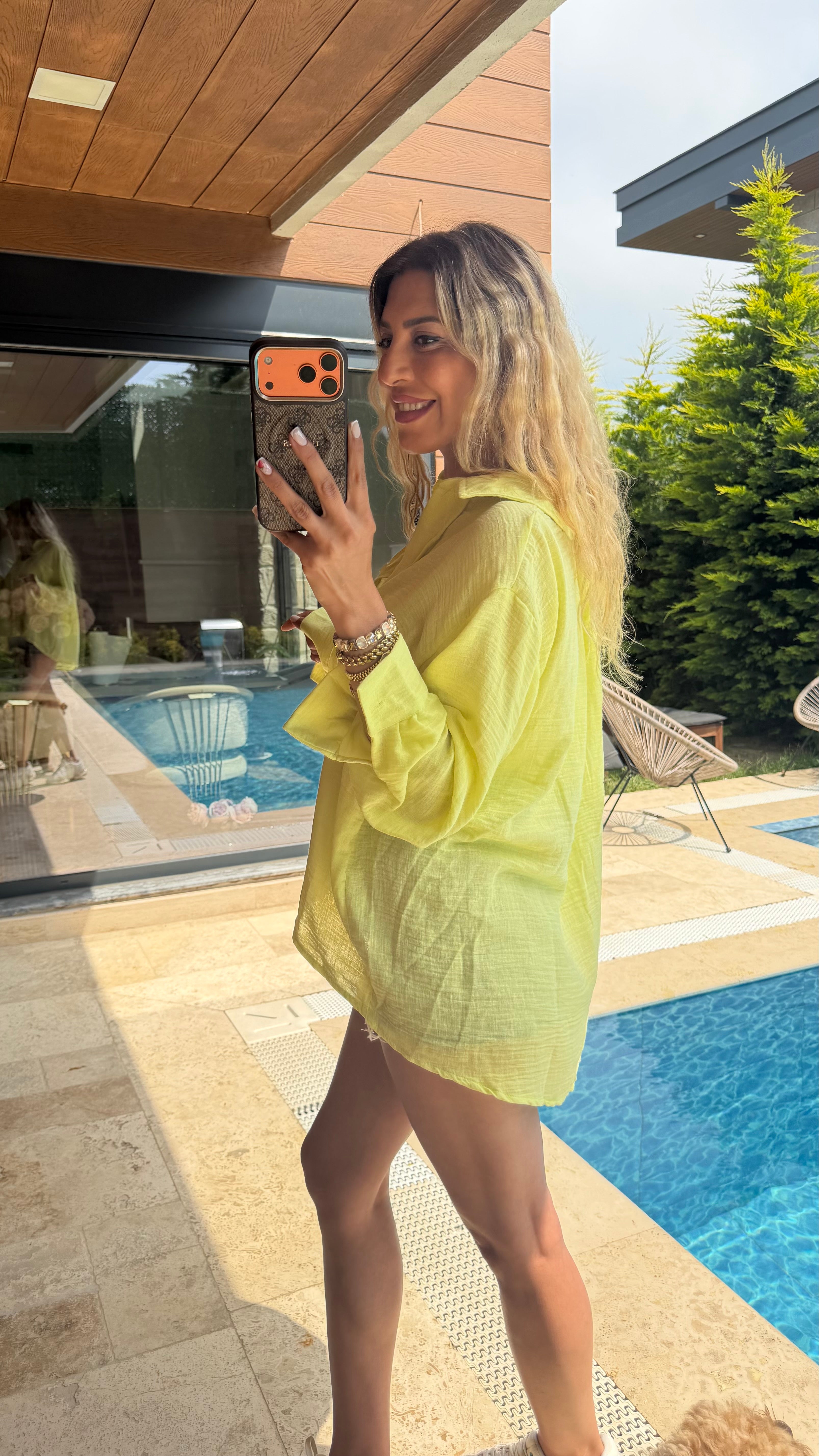 Müslin Neon Sarı Gömlek