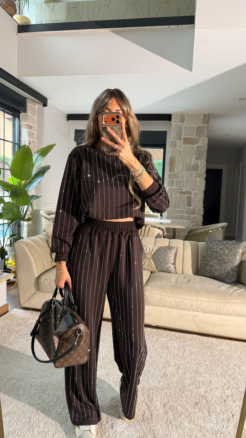 Şerit Taş Detaylı İkili Takım Acı Kahve