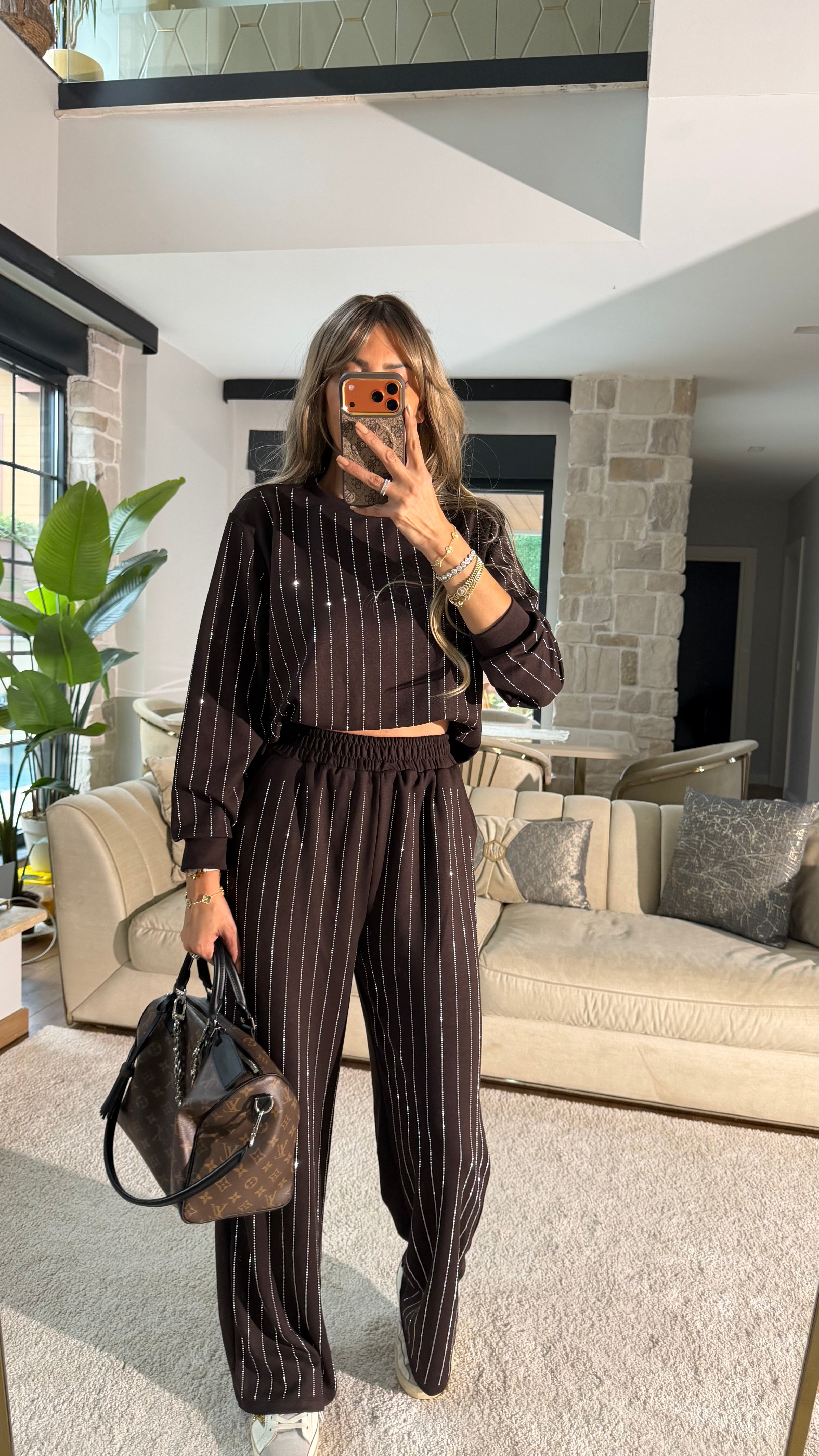 Şerit Taş Detaylı İkili Takım Acı Kahve