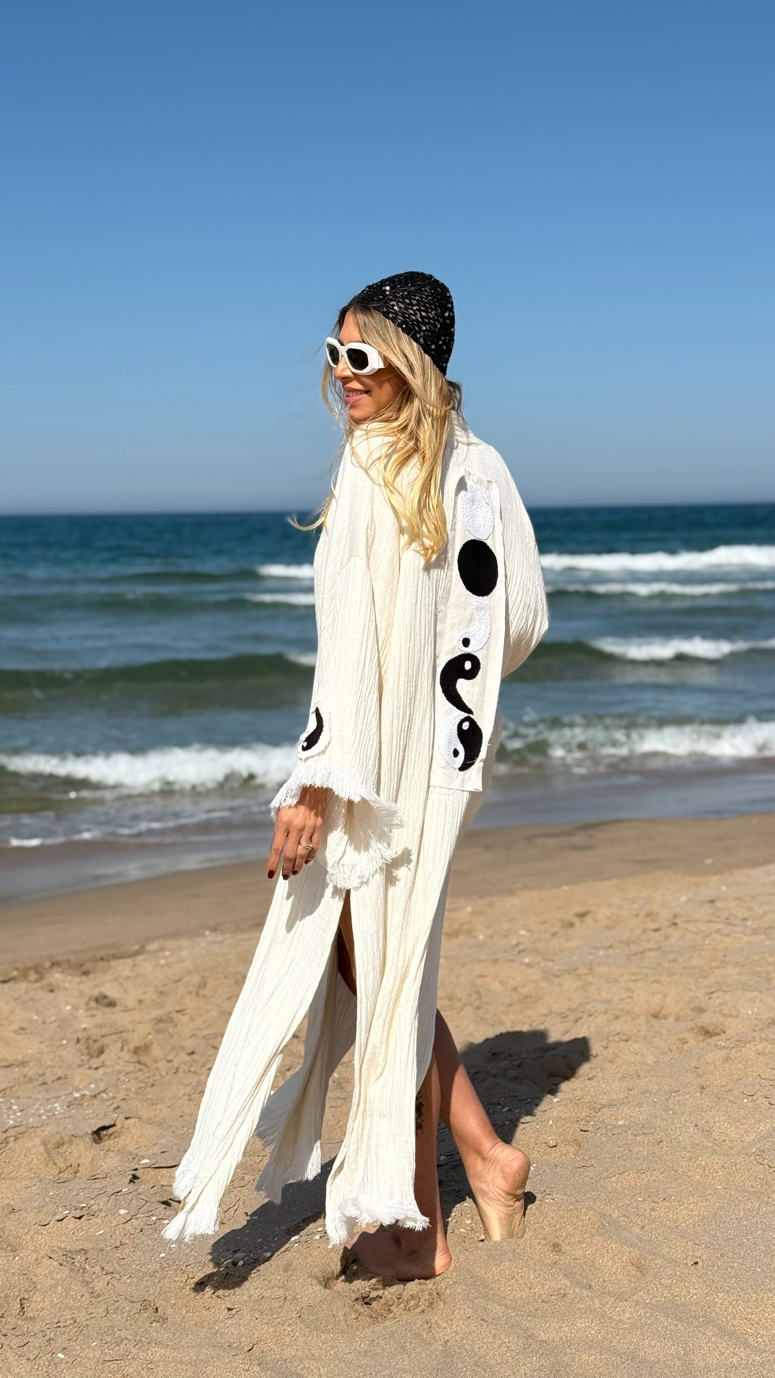 Ying Yang Desenli Kimono