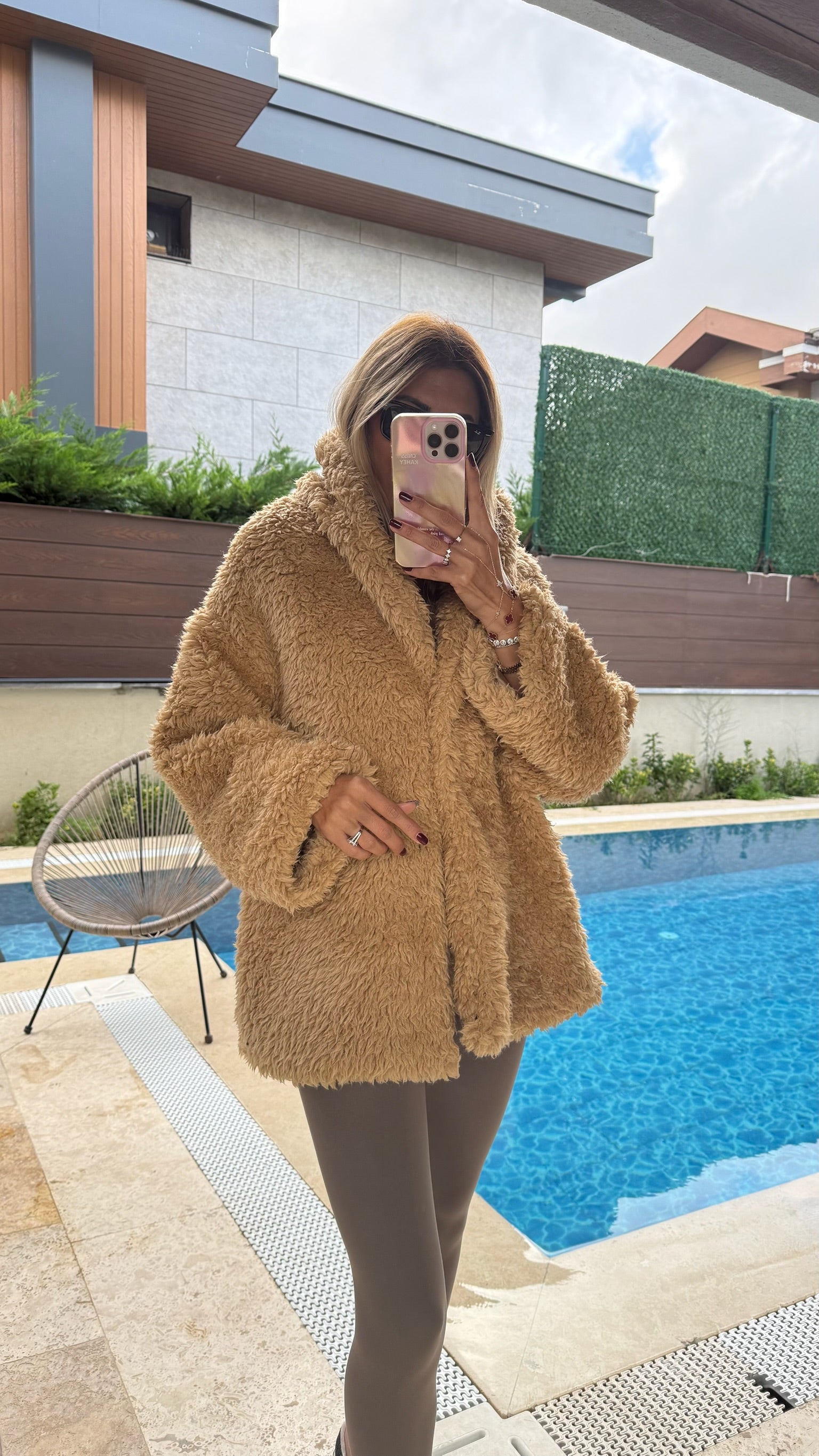Premium Peluş Kumaş Kuzu Fermuarlı Mont
