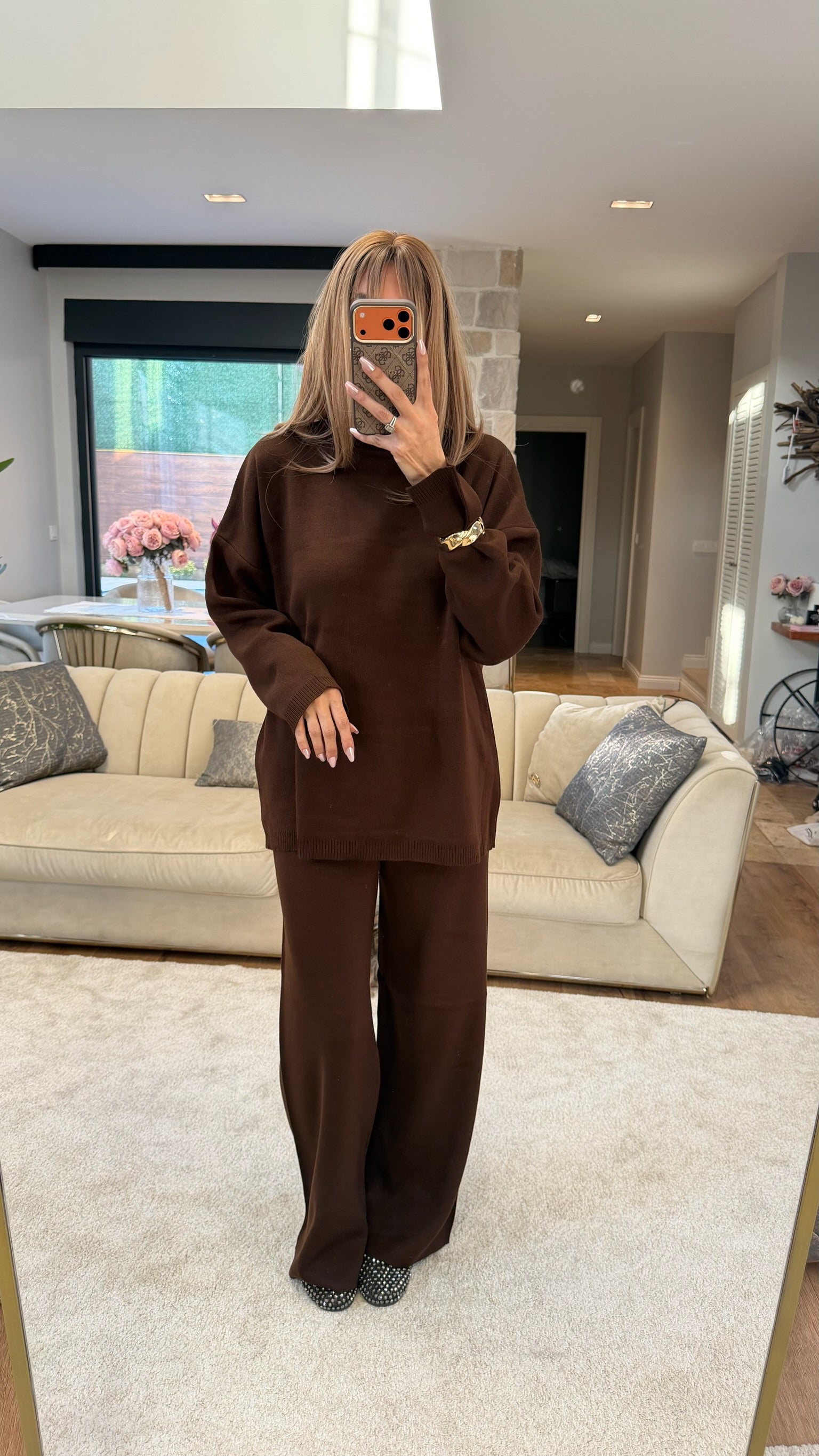 Basic Uzun Kollu Triko Takım Acı Kahve