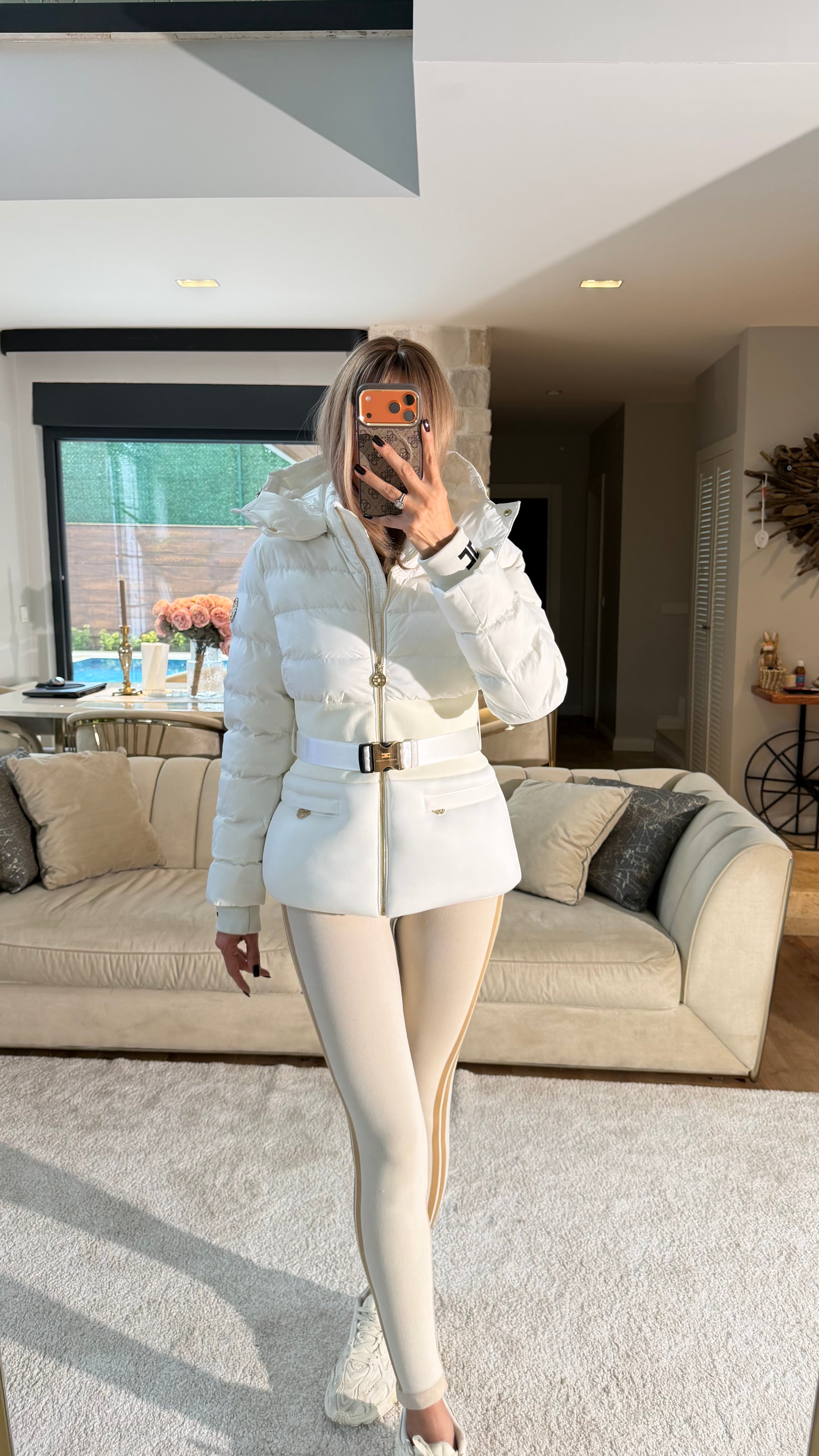 İthal Kaztüyü Belden Kemerli Mont Beyaz