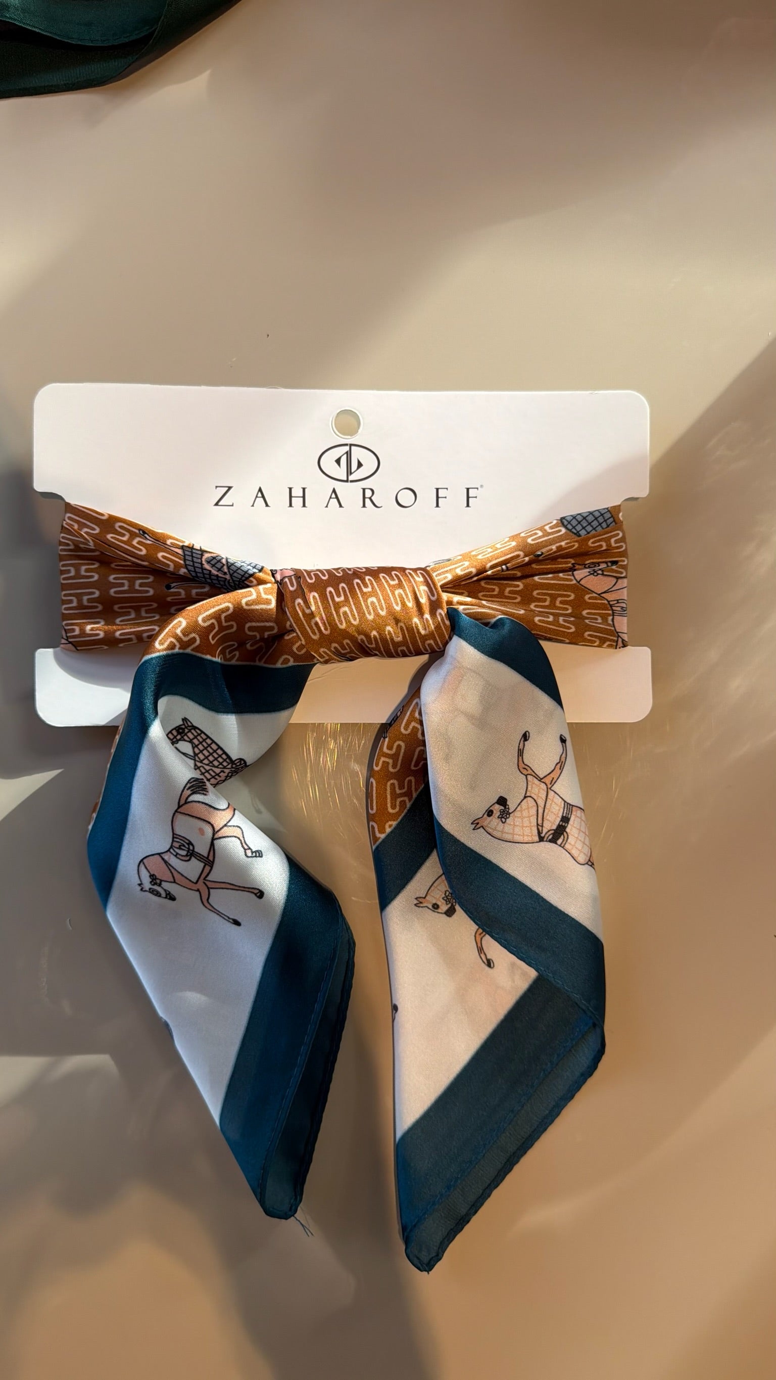 Desenli İpek Fular Turkuaz Beyaz