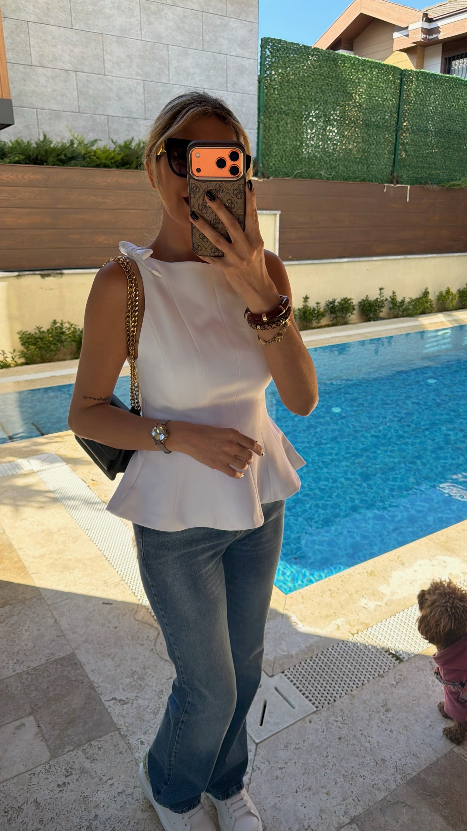 Dilvin Omuz Fiyonk Detaylı Top Yelek Beyaz