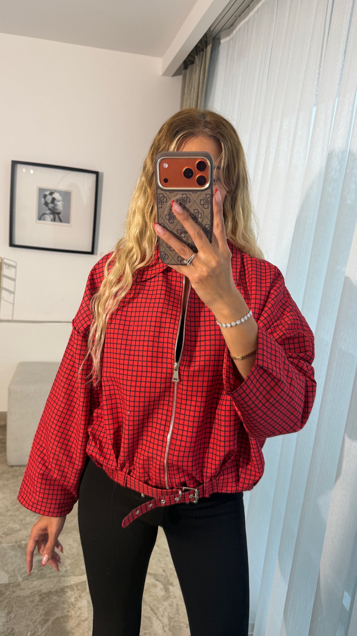 Zr Check Bomber Ceket Kırmızı