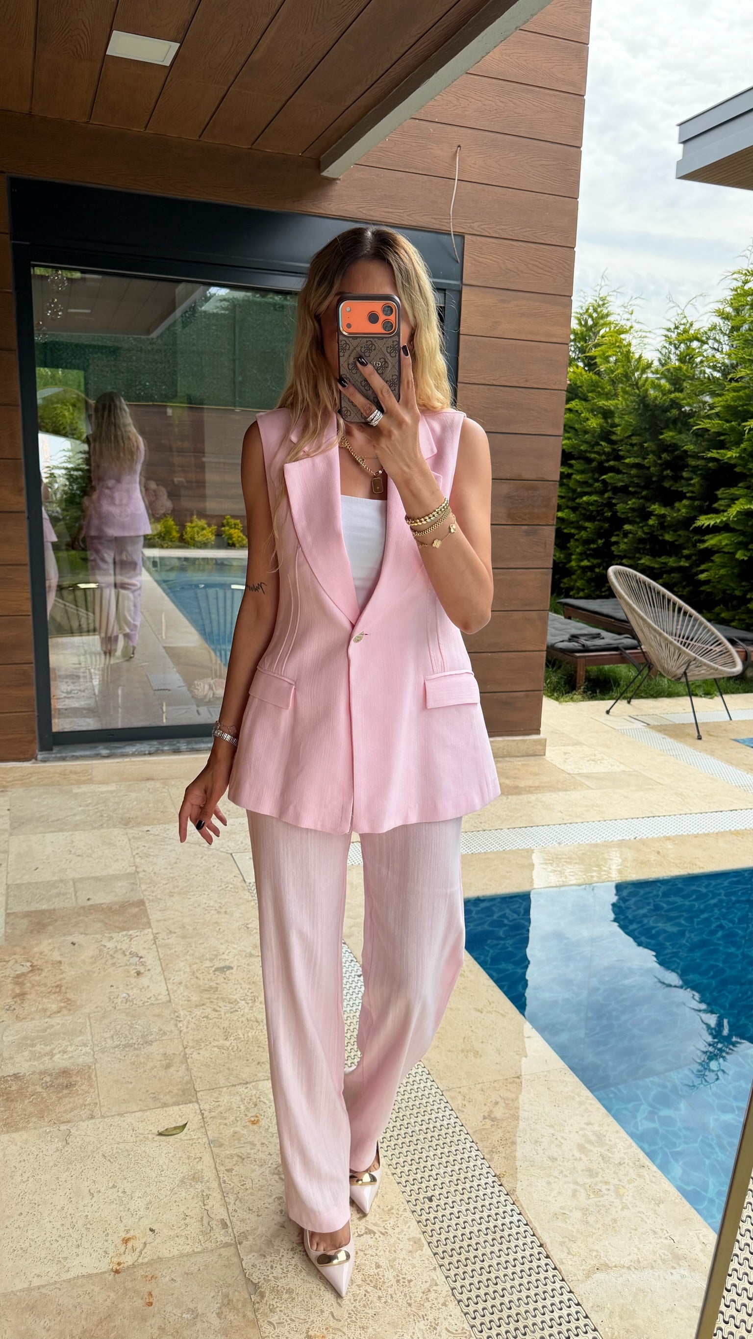 Royal Yelek Ceket Takım pembe