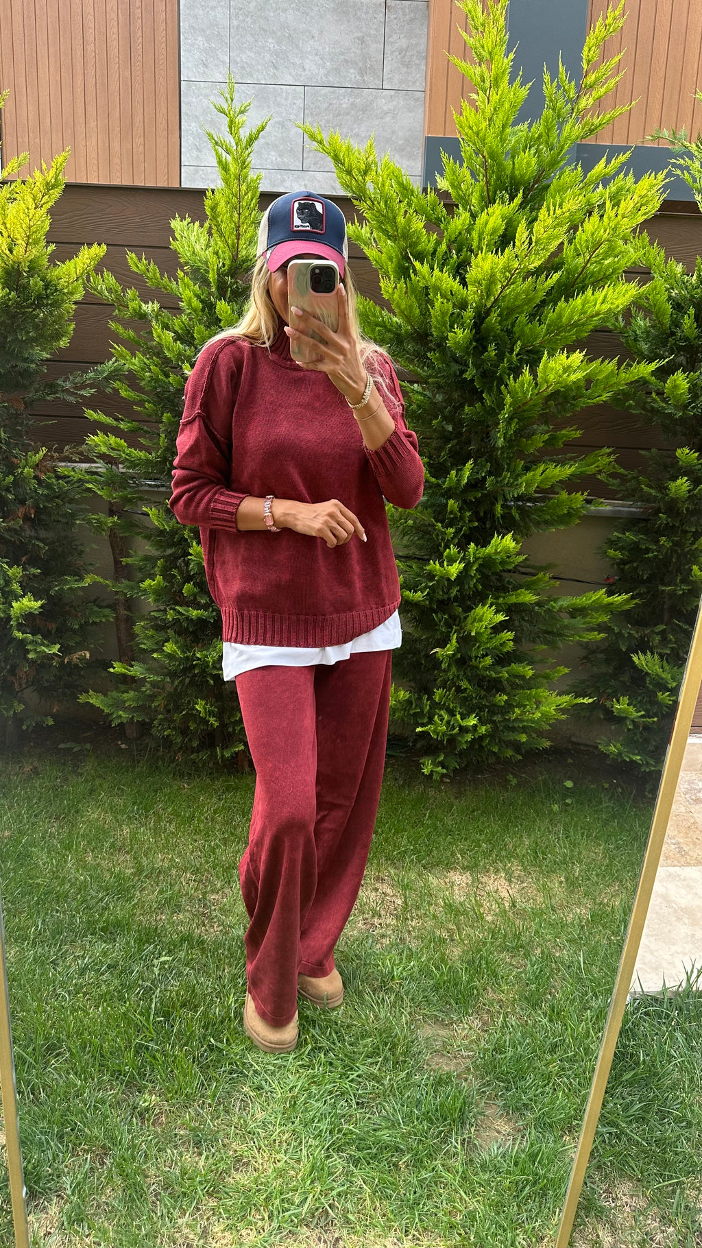 Yıkamalı Bordo Triko Takım