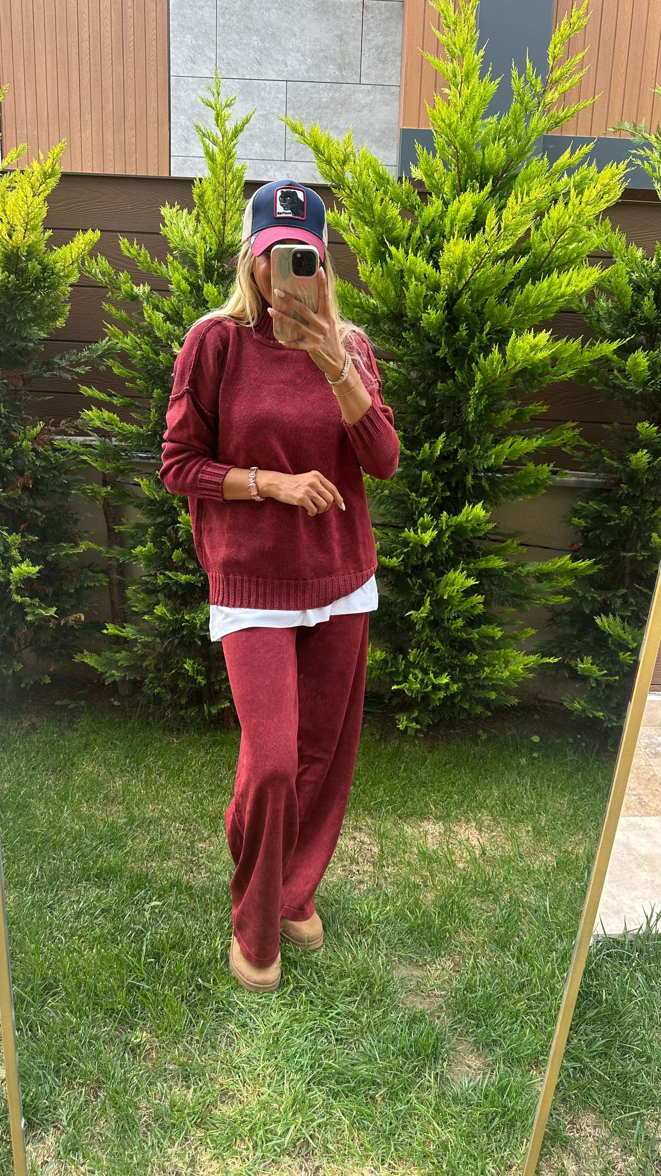 Yıkamalı Bordo Triko Takım