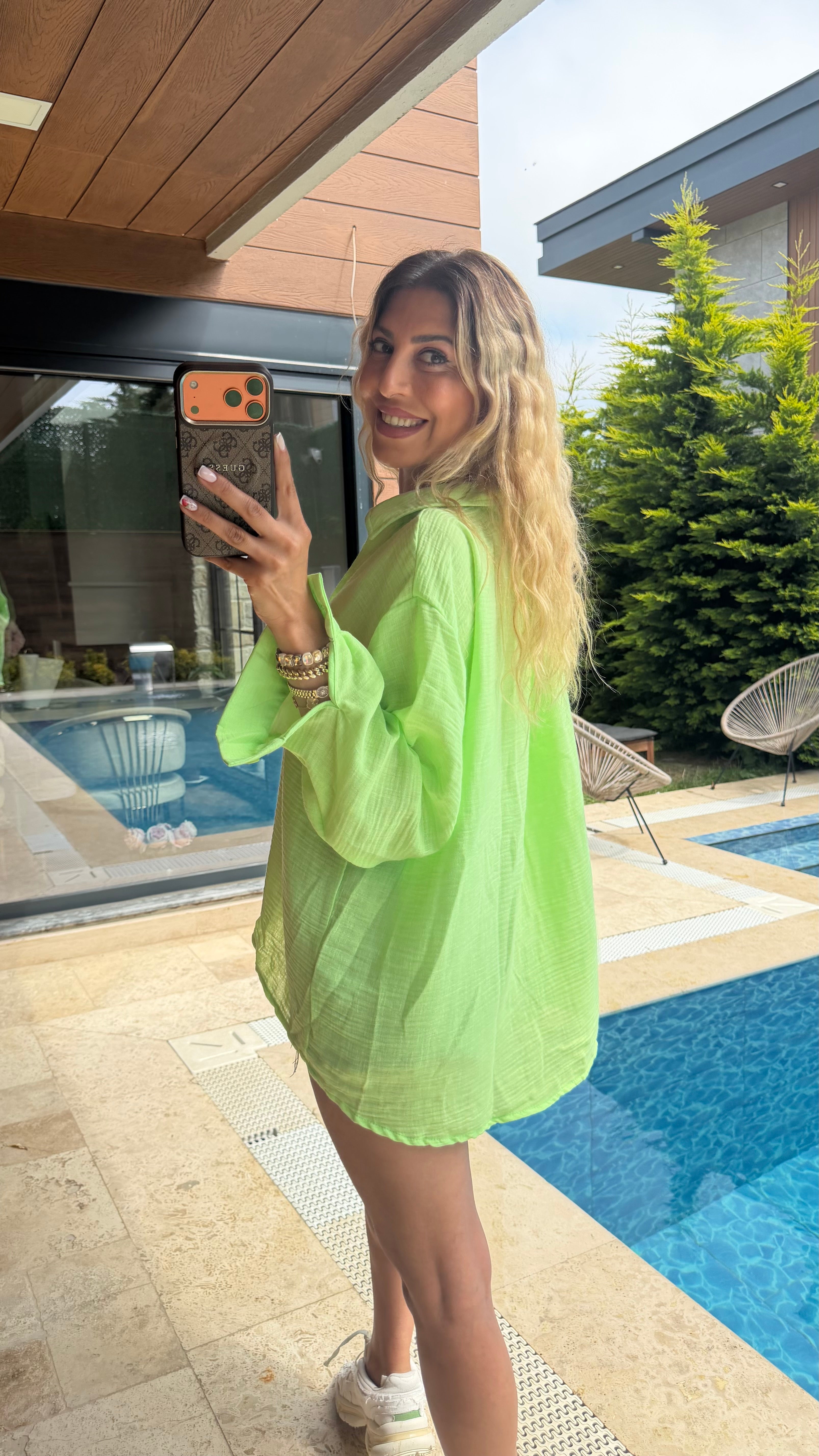 Müslin Neon Yeşil  Gömlek