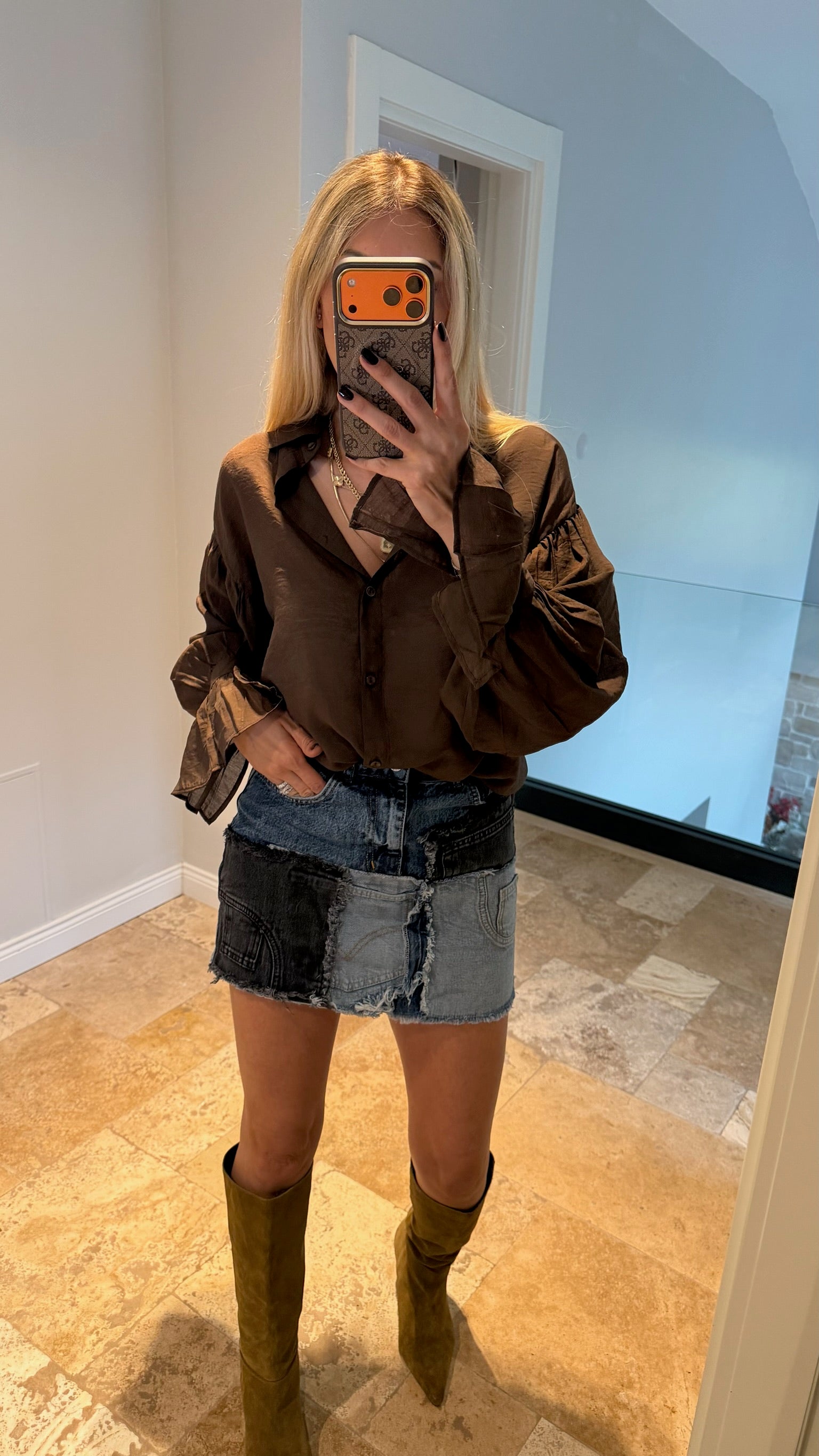 TG Yamalı Tasarım Kot Etek