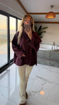 Oversize Kapüşonlu Fermuarlı Sweatshirt Ceket Mürdüm