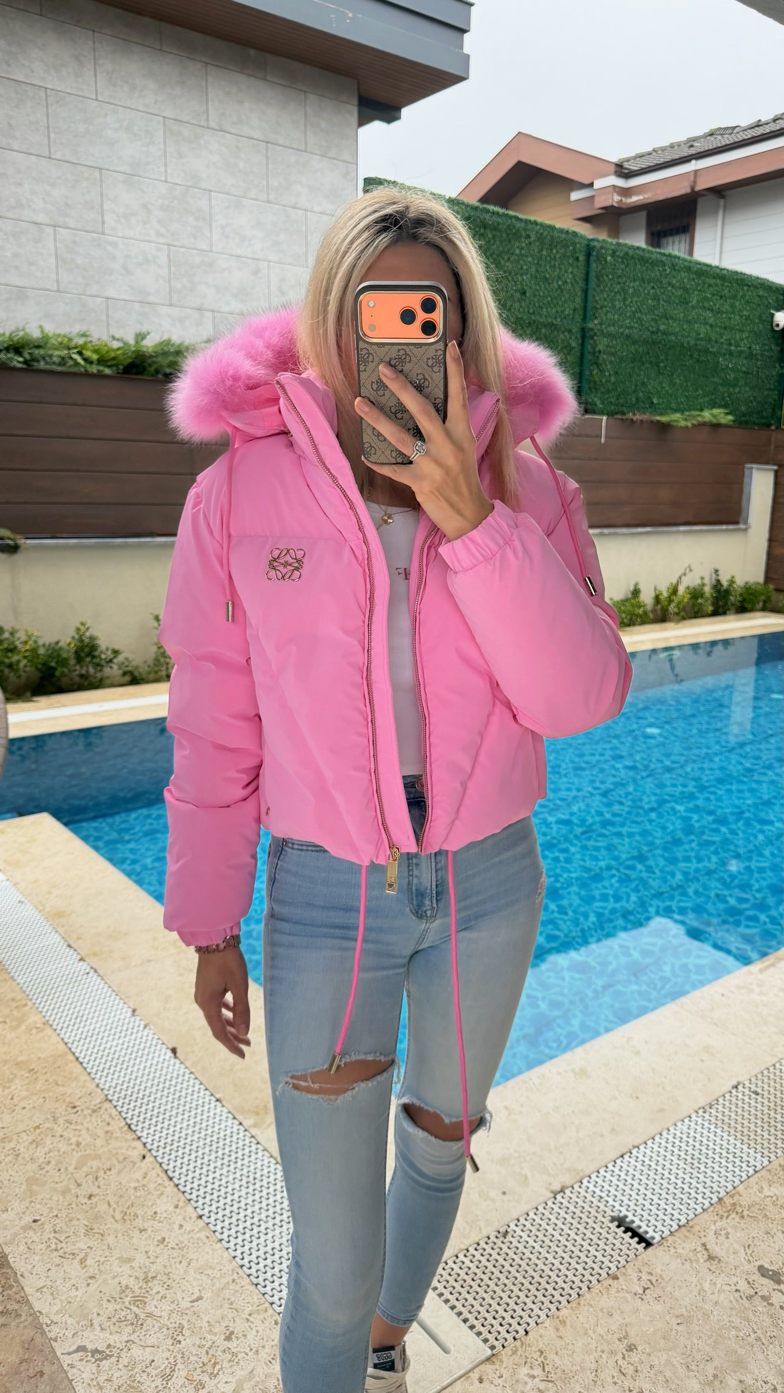 Miss Kürk Şapkalı İthal Mont Pembe