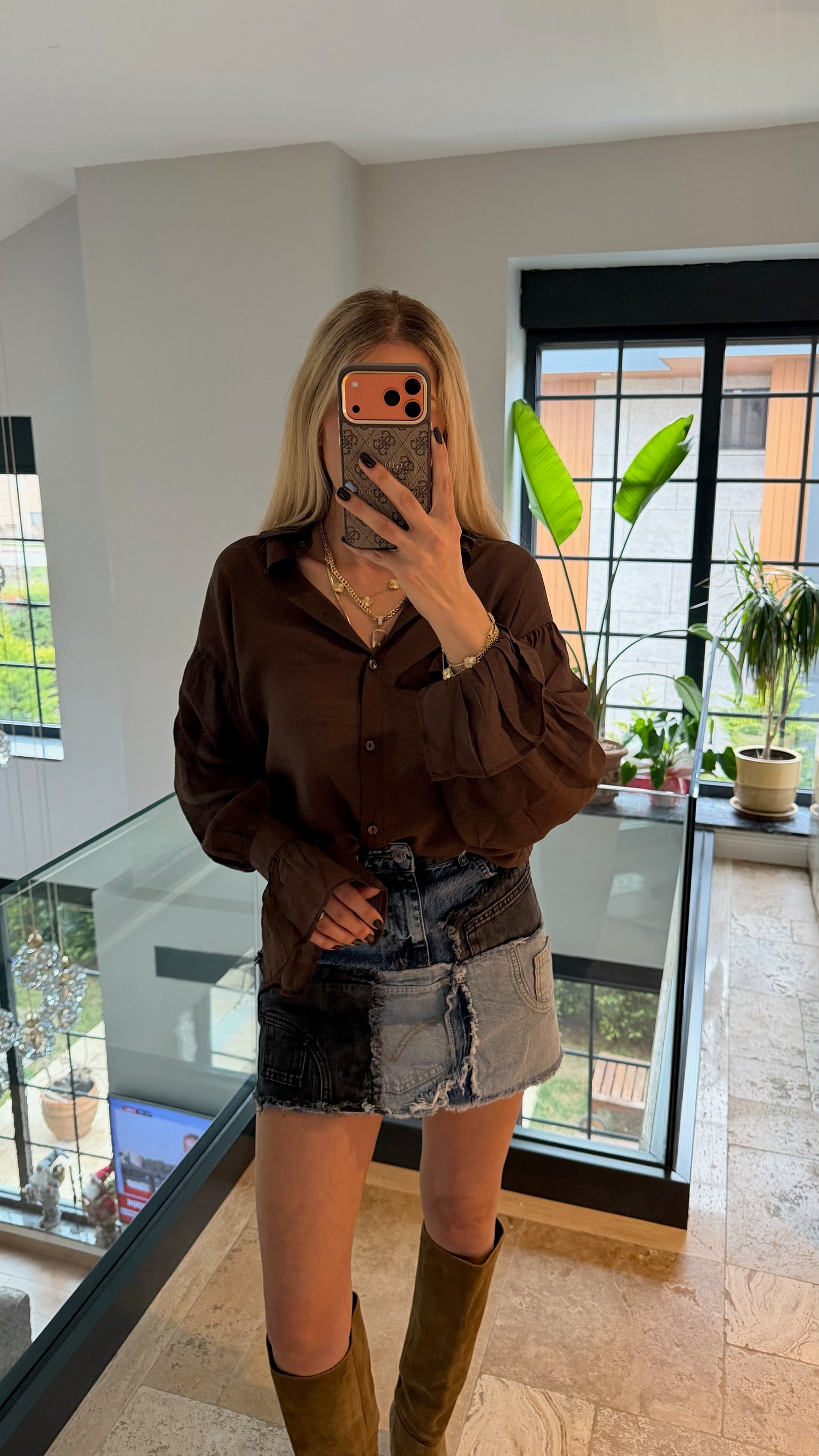 Kol Büzgülü Gömlek Kahverengi