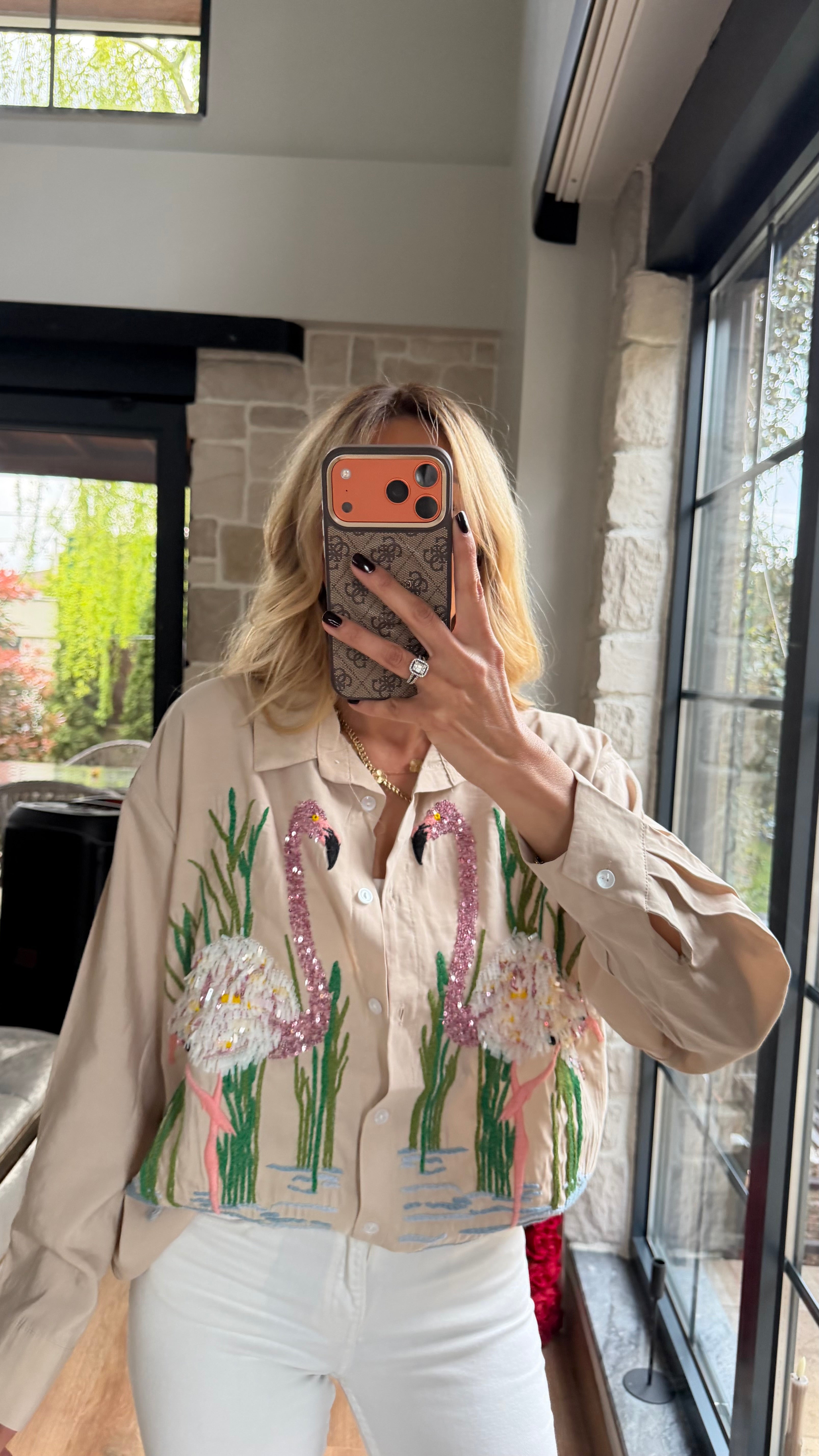 Flamingo Nakış Detaylı Tasarım Gömlek