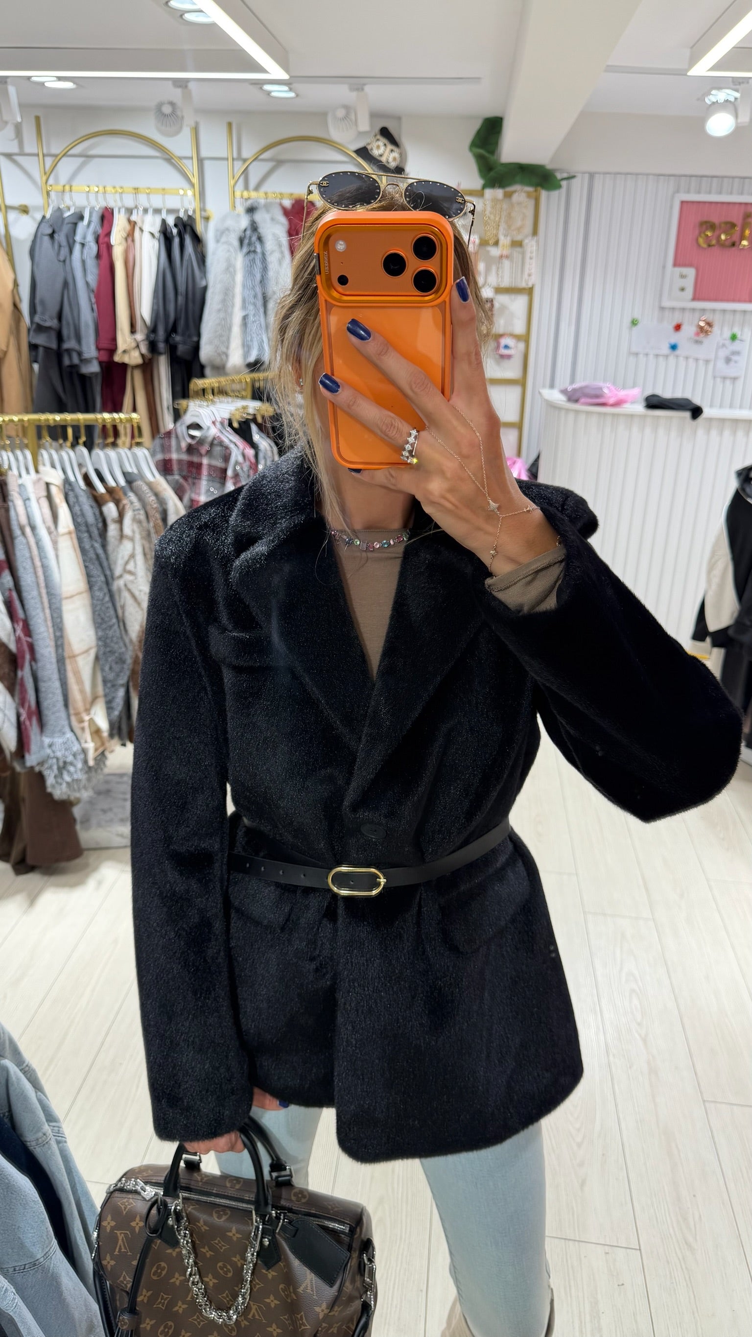 Premium Kalite Kemerli Siyah  Peluş Blazer Ceket