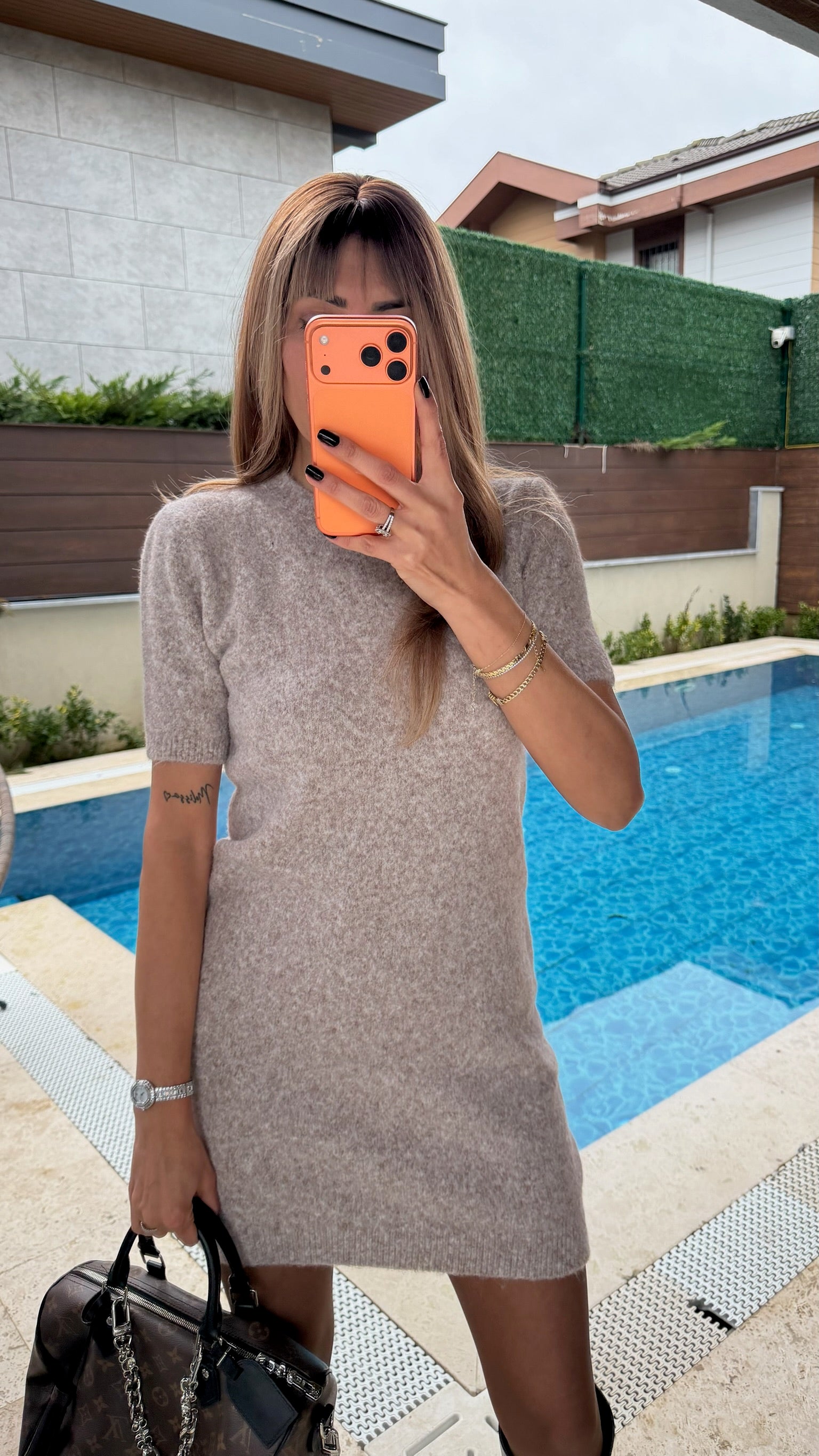 Dilvin Yumoş Triko Elbise Vizon Melanj