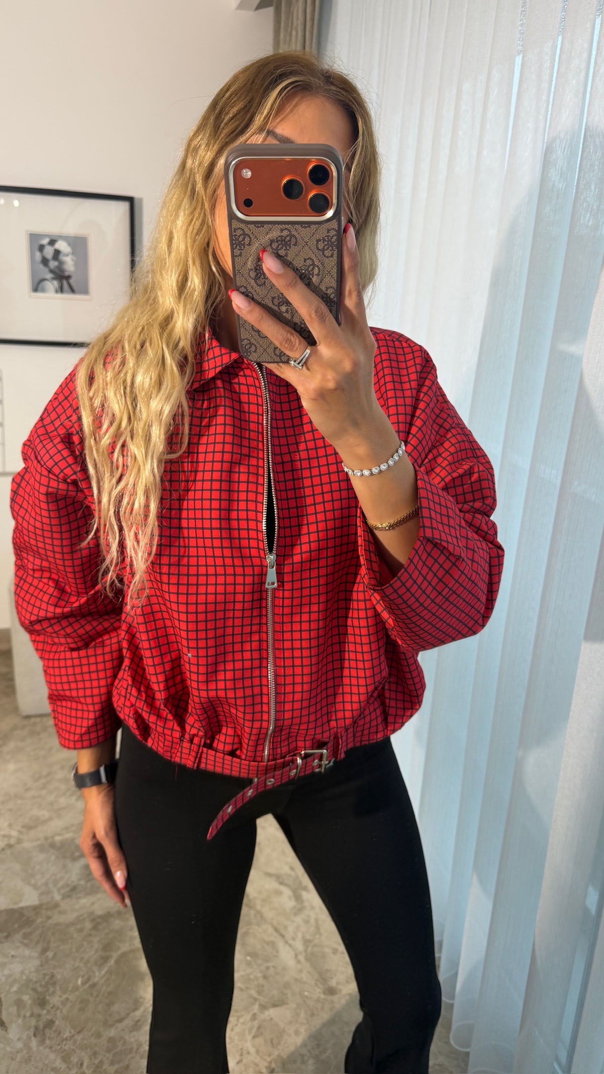 Zr Check Bomber Ceket Kırmızı