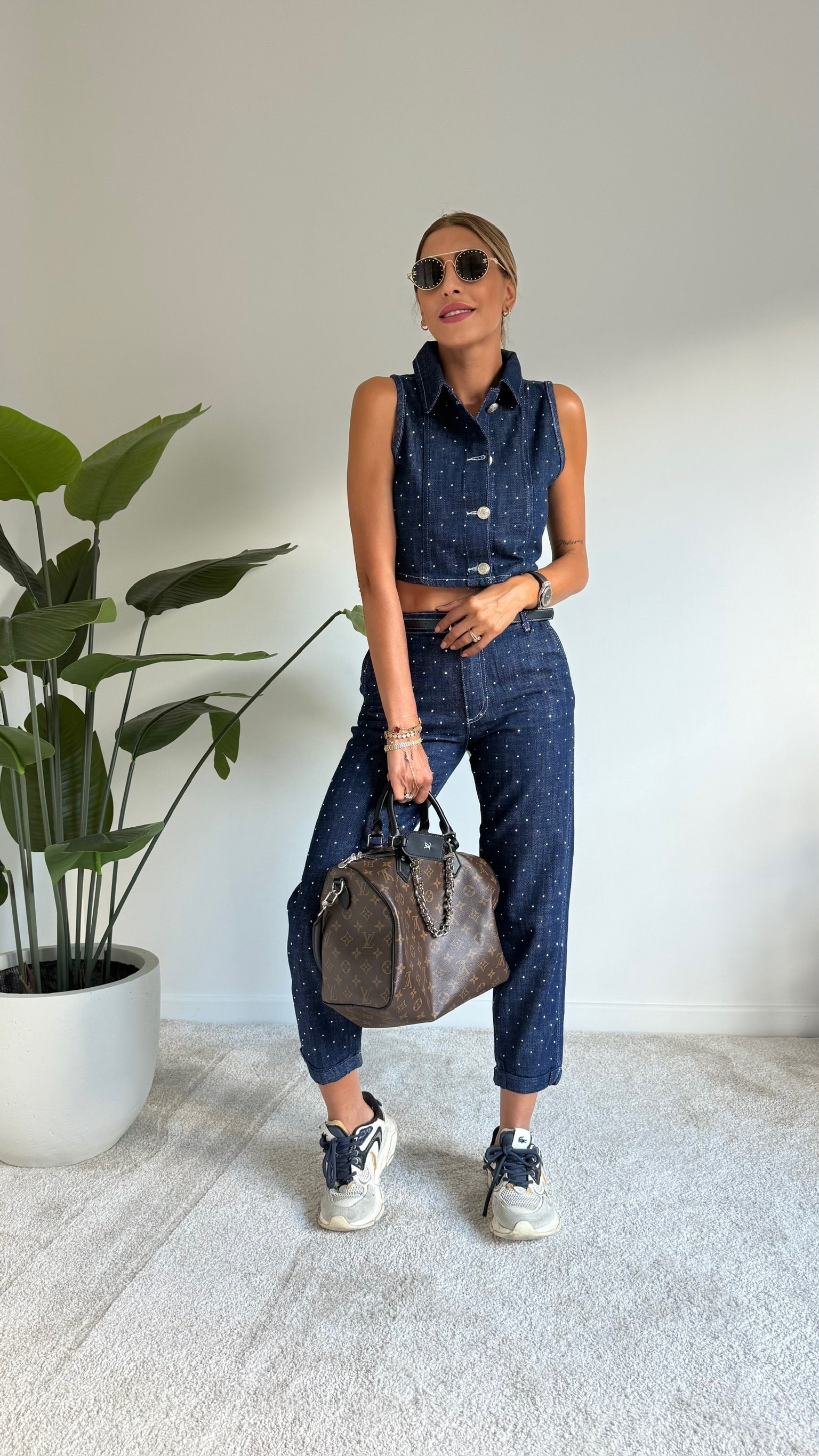 Taş Detaylı Denim Takım