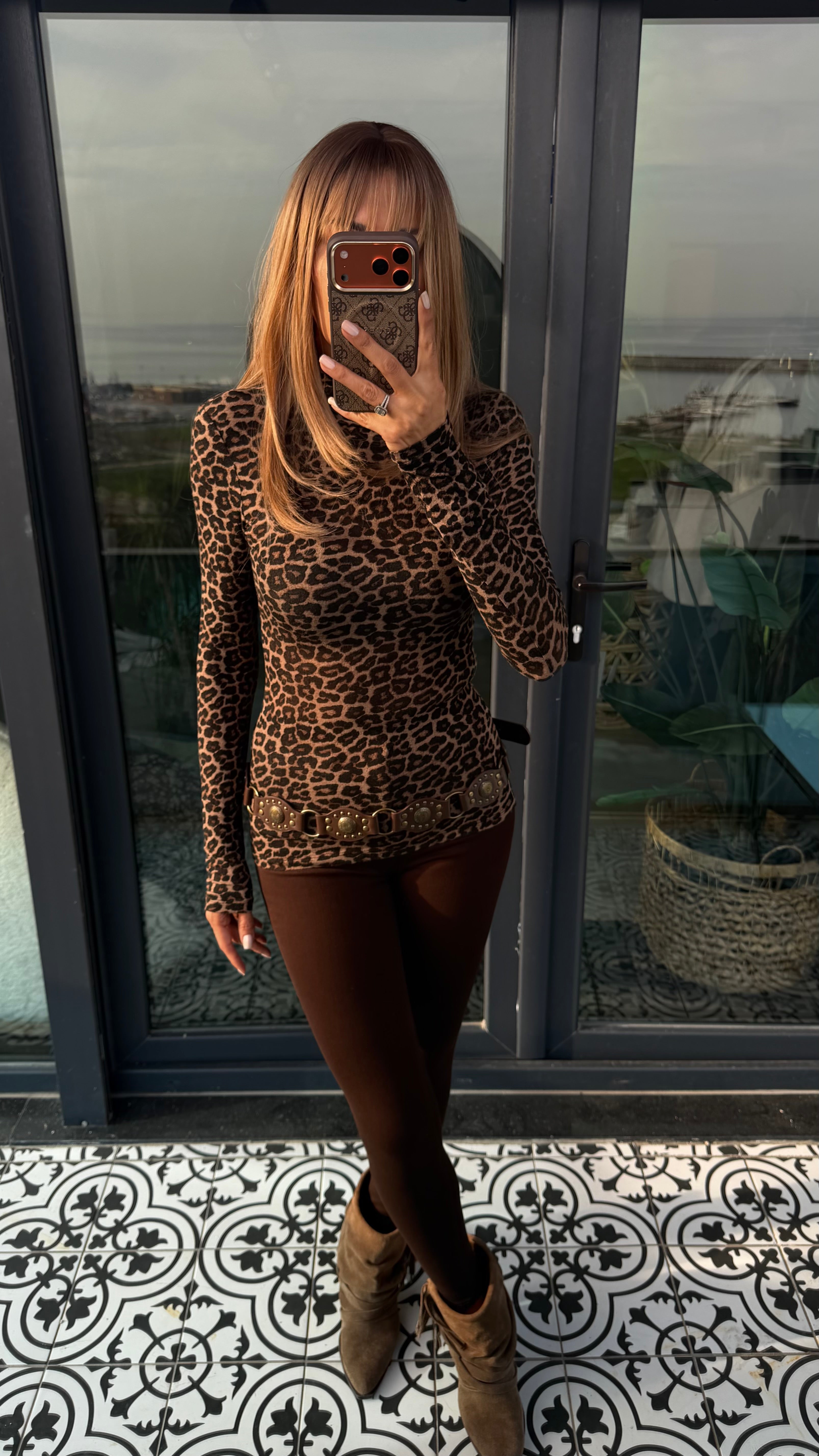 Leopar Büzgü Detaylı Kaşmir Bluz