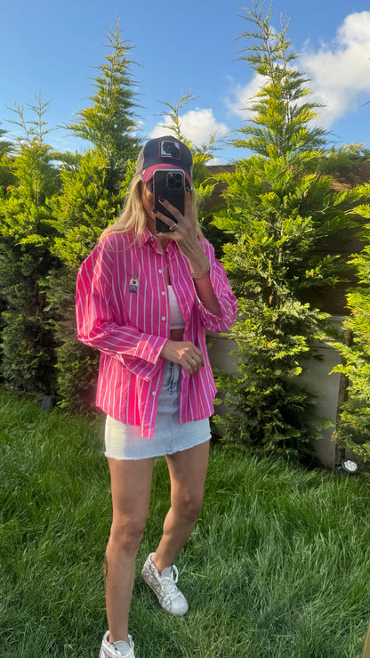 Çizgili Poplin Gömlek Pembe