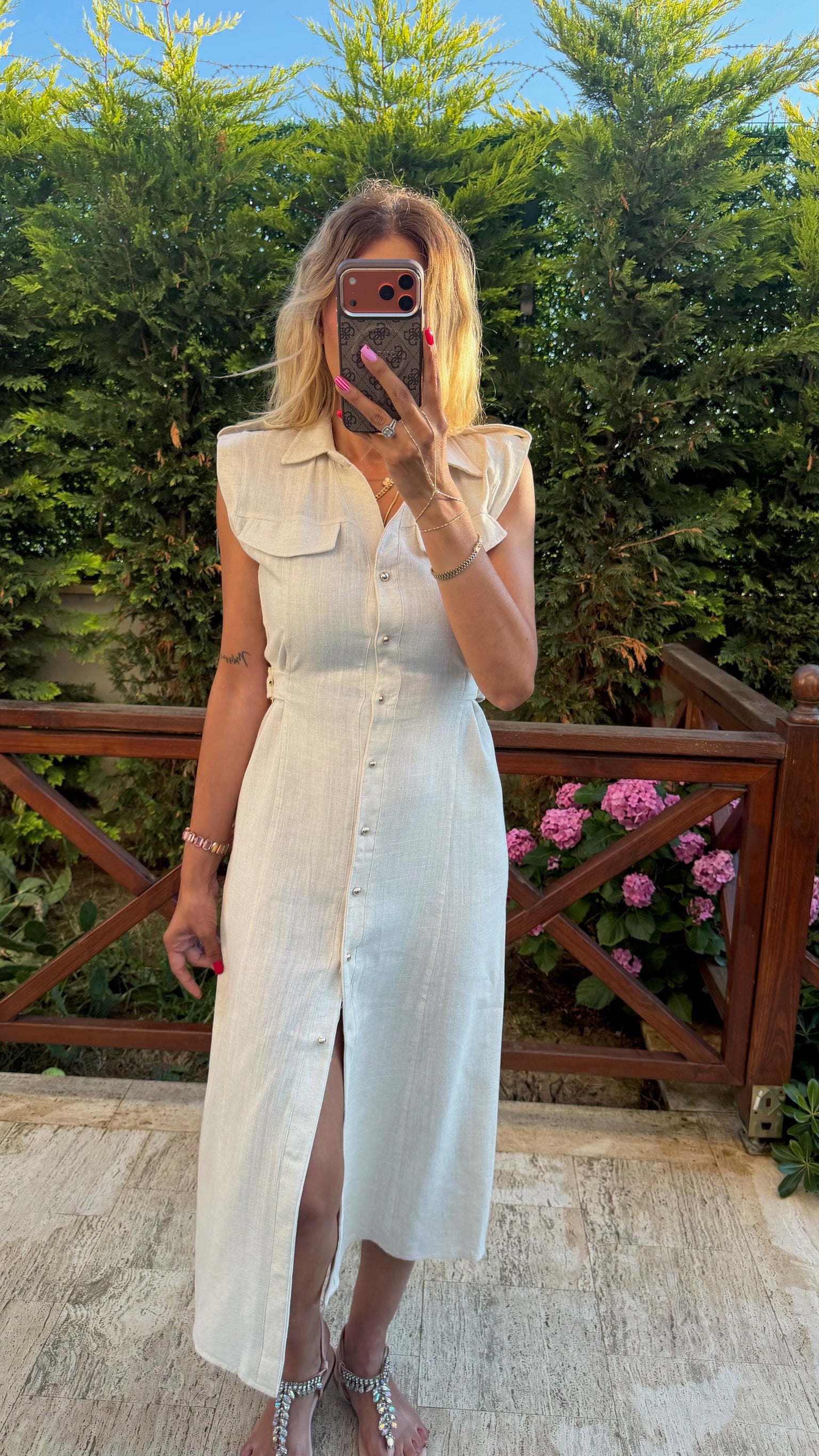 Riviera Bel Detaylı Elbise Beyaz