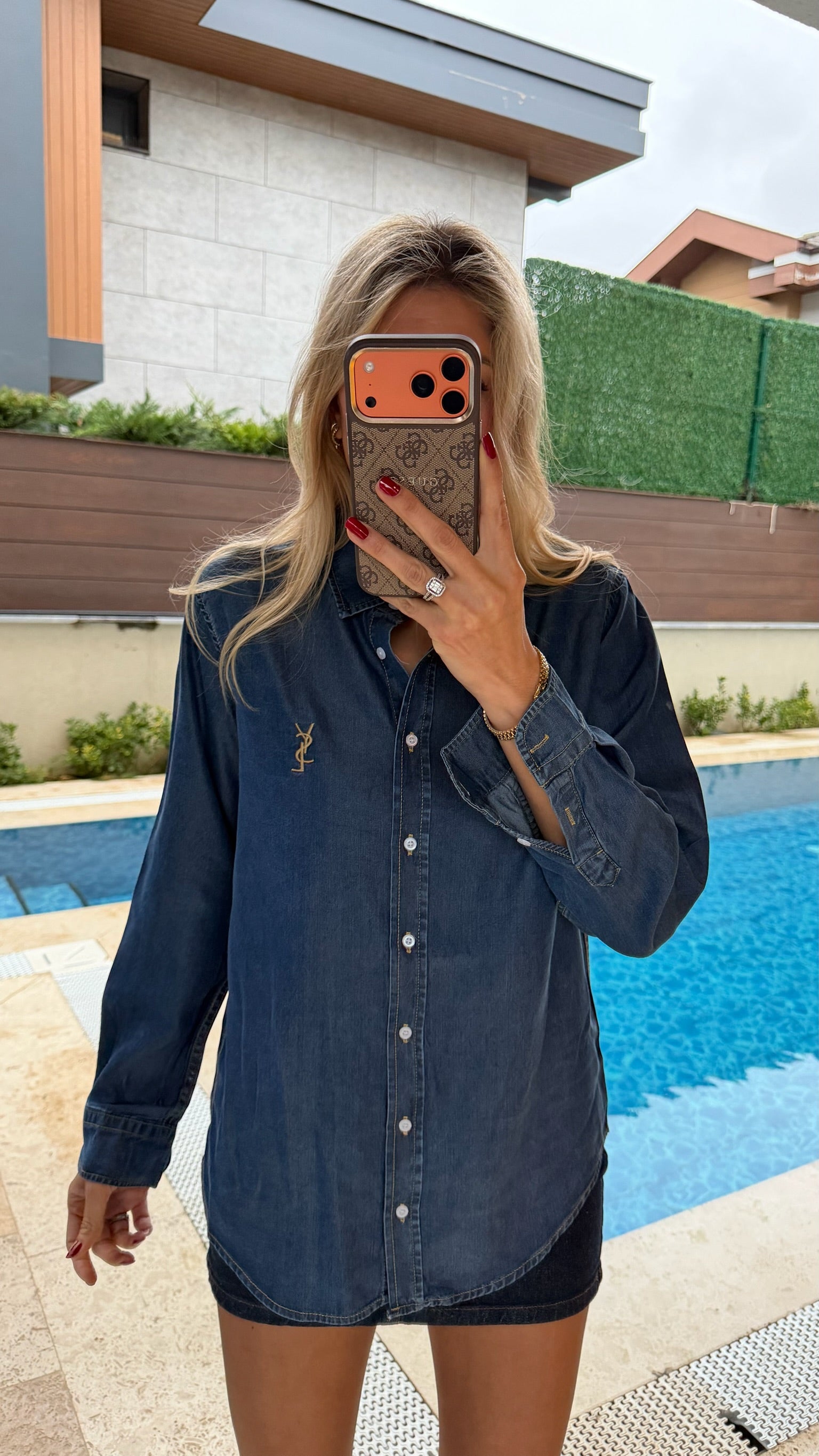 Klasik Düğmeli Tok Kumaşlı Gömlek Koyu Mavi