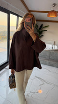 Oversize Kapüşonlu Fermuarlı Sweatshirt Ceket Kahverengi